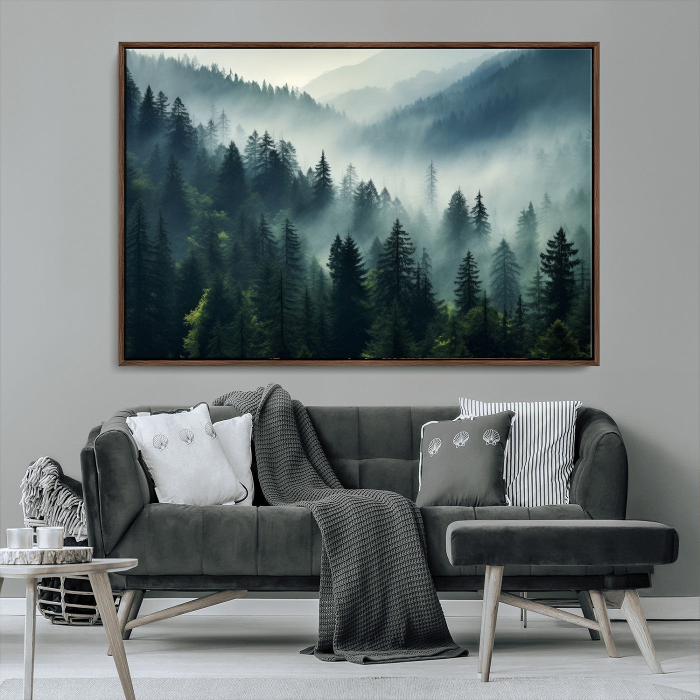 -Captivating Misty Forest Wall Art Premium Canvas Print a Foggy and Serene Atmosphere Art