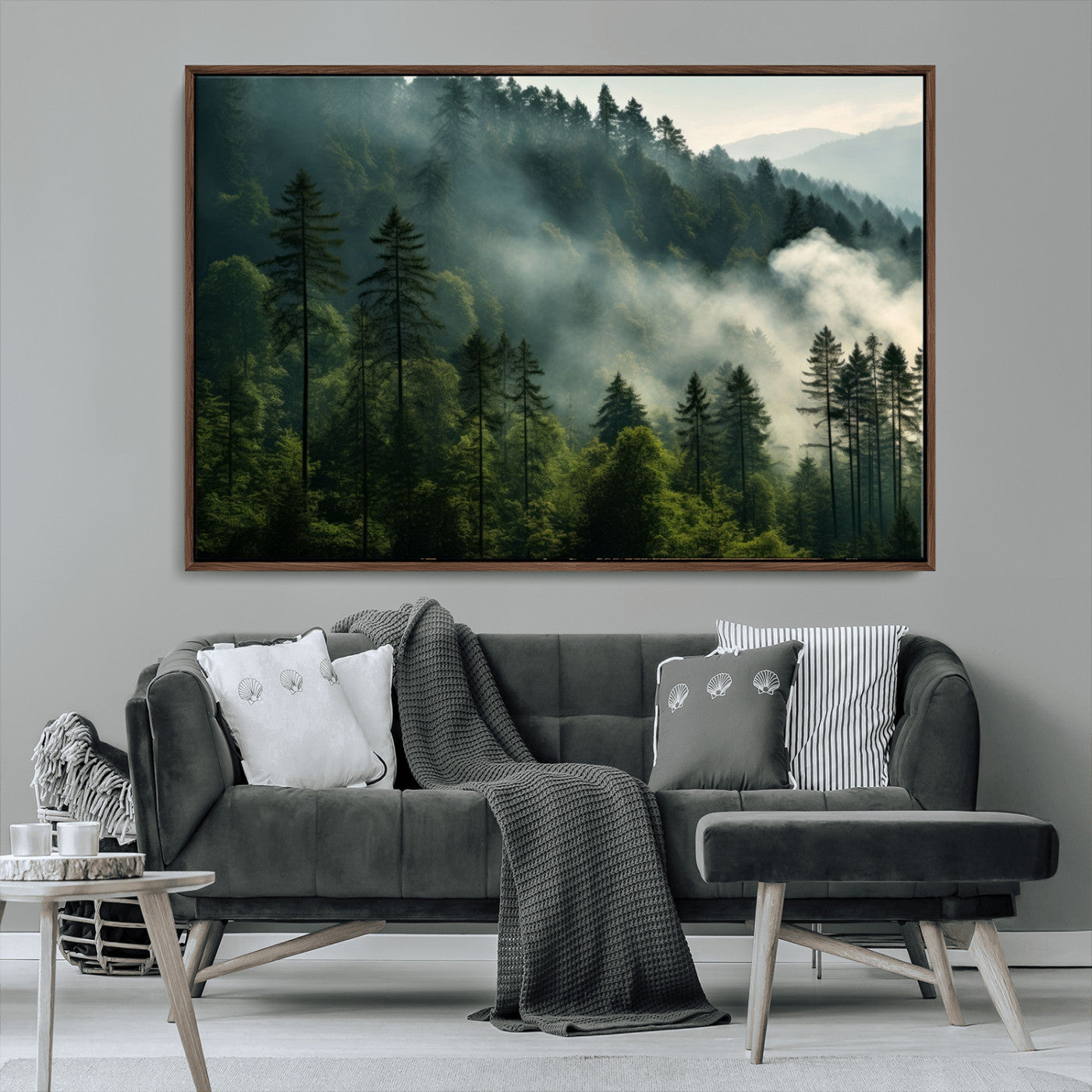 -Misty Forest Wall Art Premium Canvas Print a Foggy and Serene Atmosphere