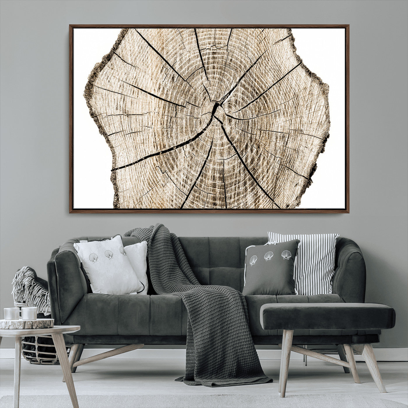 12450-MGV-FC-36X24_Walnut-Abstract Wood Tree Ring Wall Art - Ready to Hang Minimalist Wooden Design for Rustic & Contemporary