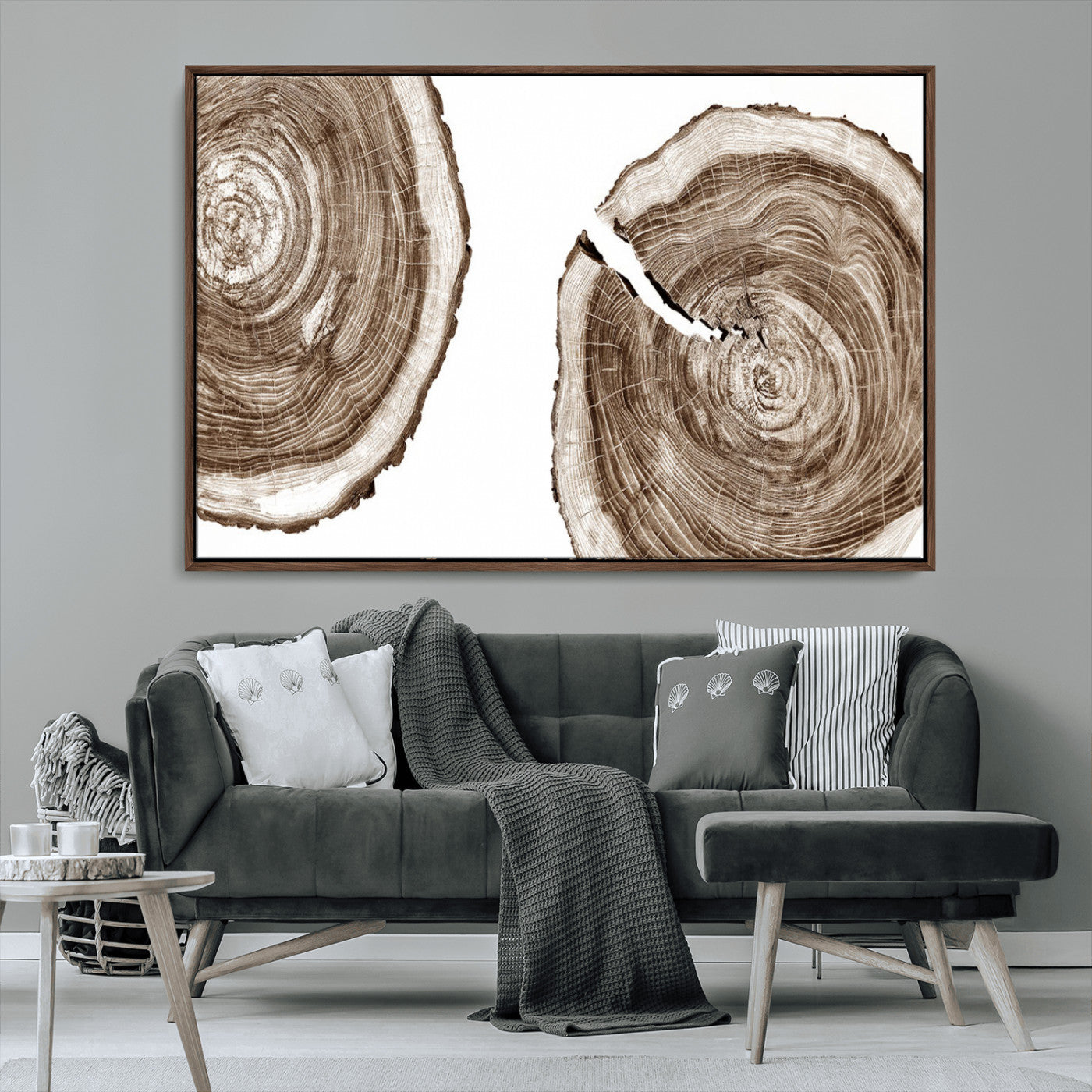 43743-MGV-CV-36X24-Wood Tree Ring Wall Art Canvas Prints, Tree Rings – Minimalist Black and White Wood Art | Triptych