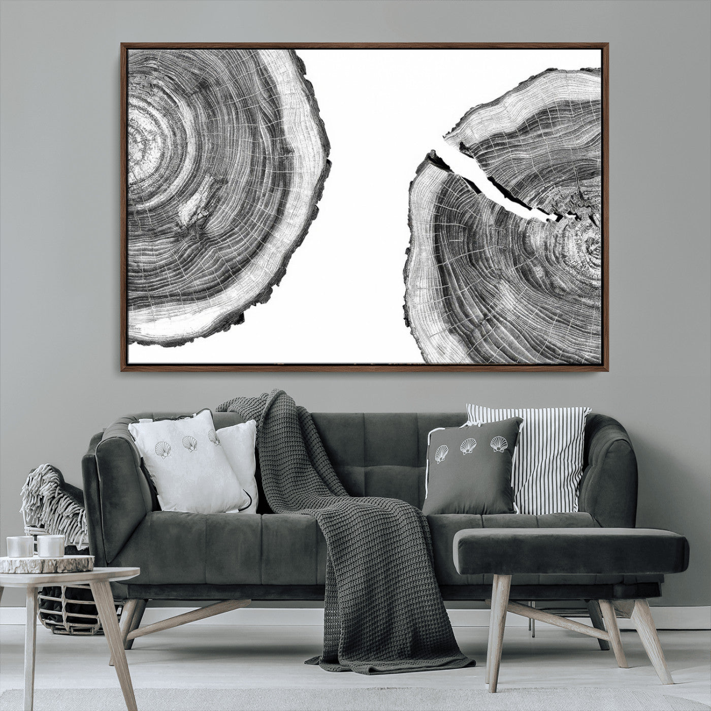 52770-MGV-CV-36X24-Abstract Large Tree Rings – Minimalist Black and White Wood Art | Triptych Canvas, Modern Wall Decor