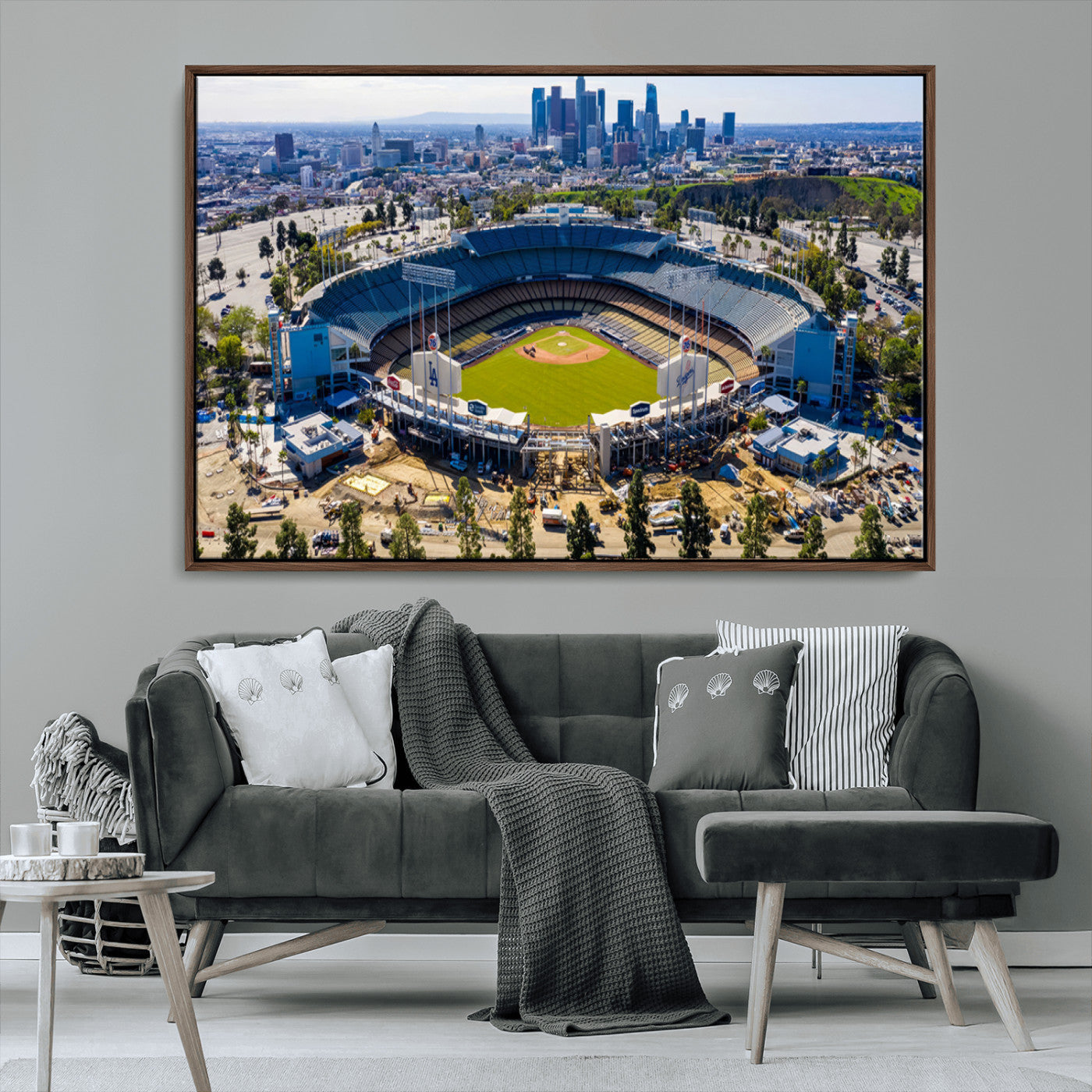 58596-MGV-CV-36X24-Los Angeles Dodgers Dodger Stadium Wall Art Canvas Print - MLB Baseball Stadium, Framed Los Angeles