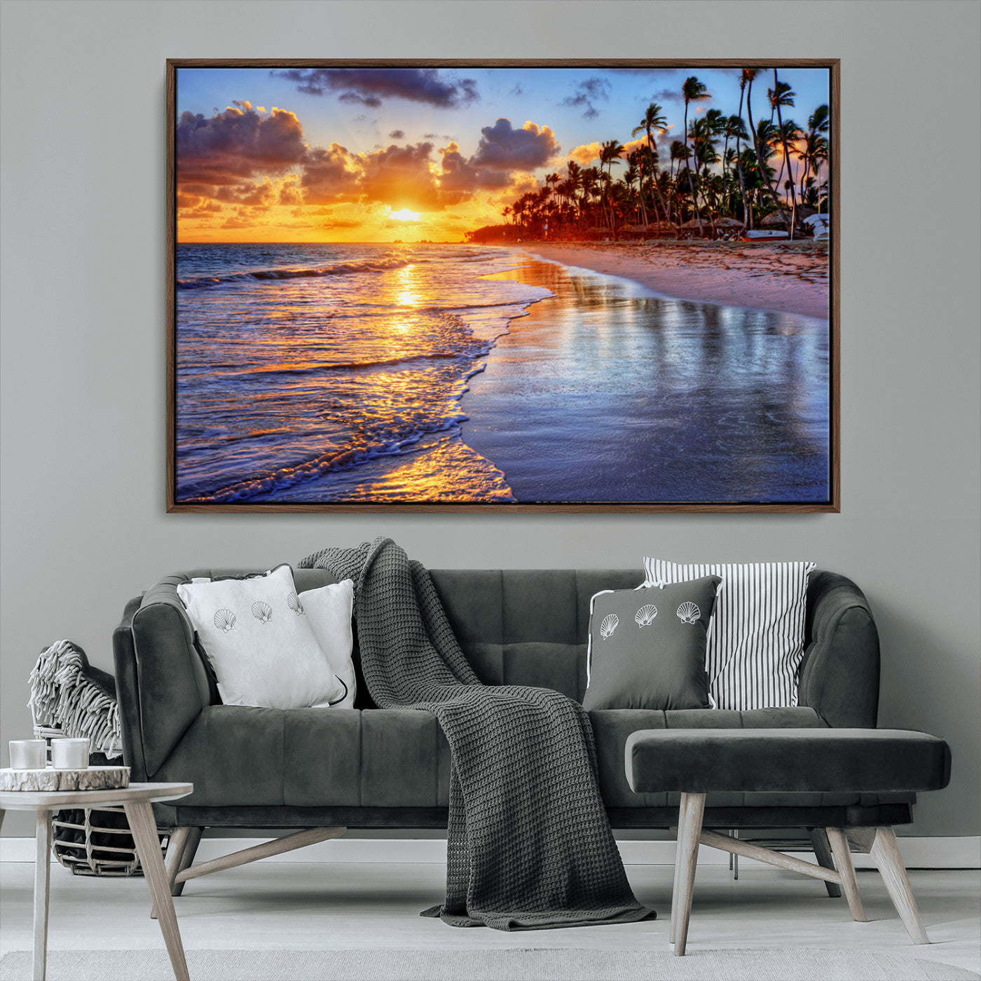 32177-MGV-CV-36X24-Serene Beach Sunset Wall Art Canvas- Coastal Seascape Print for Living Room or Bedroom, Ocean Waves