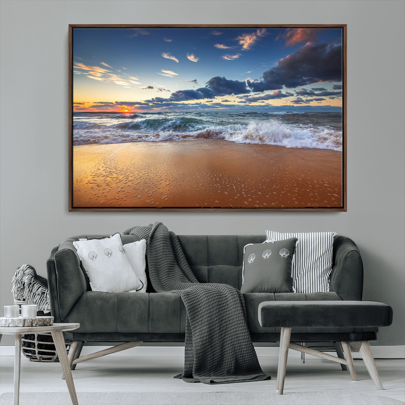 85899-MGV-CV-36X24-Beach Canvas Wall Art - Coastal Seascape Print for Living Room or Bedroom, Ocean Waves on Sand,