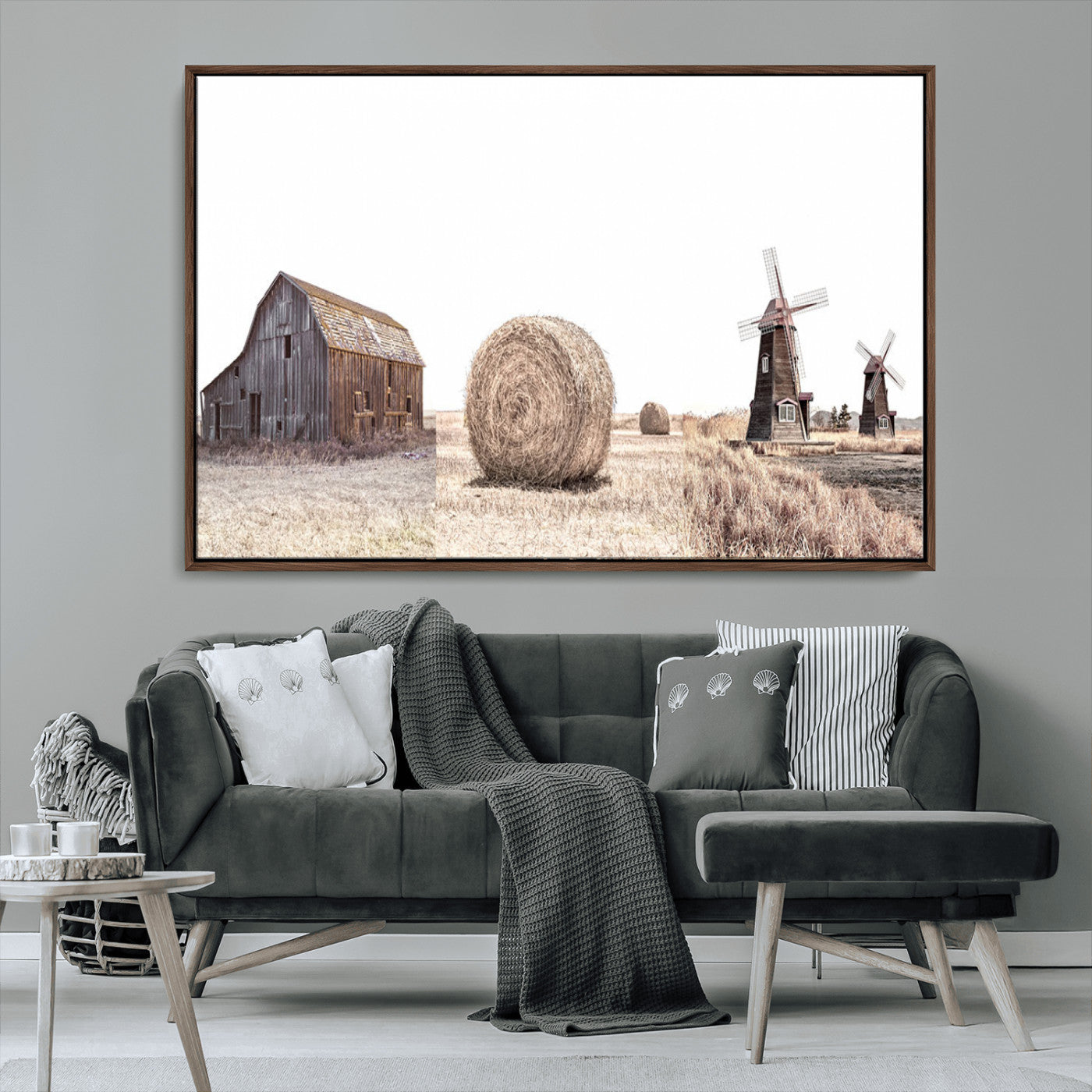 94971-MGV-FC-36X24_Walnut-Farm Prints Set, Set of 3 Farmhouse Wall Art, Country House Decor, Barn Print, Wheat Print,