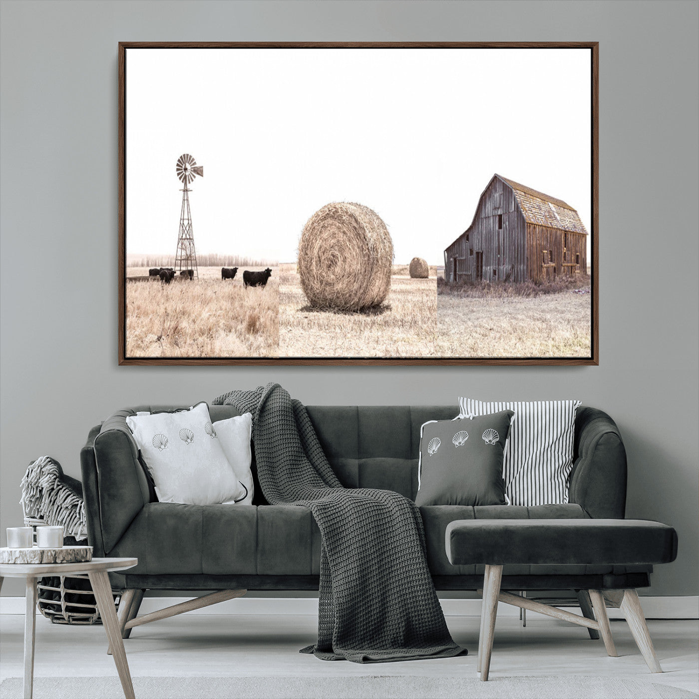 30918-MGV-CV-36X24-Rustic Farmhouse Wall Art Set of 3 – Country Barn and Wheat Field | Farm Prints for Country Home and