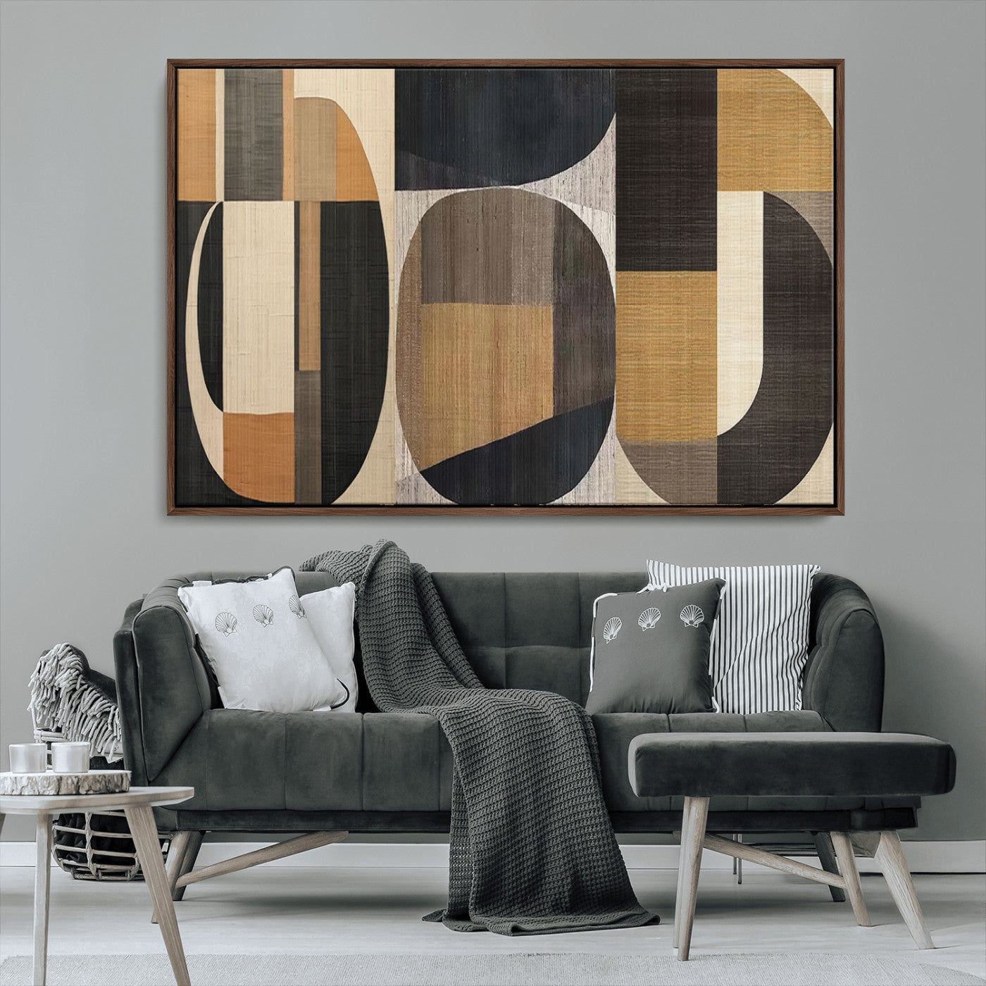 84035-MGV-FC-36X24_Walnut-Modern Brown Wabi Sabi Wall Art Canvas Print Set – Framed Minimalist Abstract Artwork for Home, Office Decor