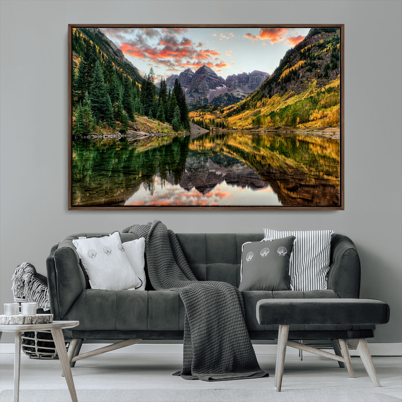 14376-MGV-CV-36X24-Maroon Bells Wall Art - Scenic Canvas Print of Maroon Bells in Autumn for Elegant Home or Office