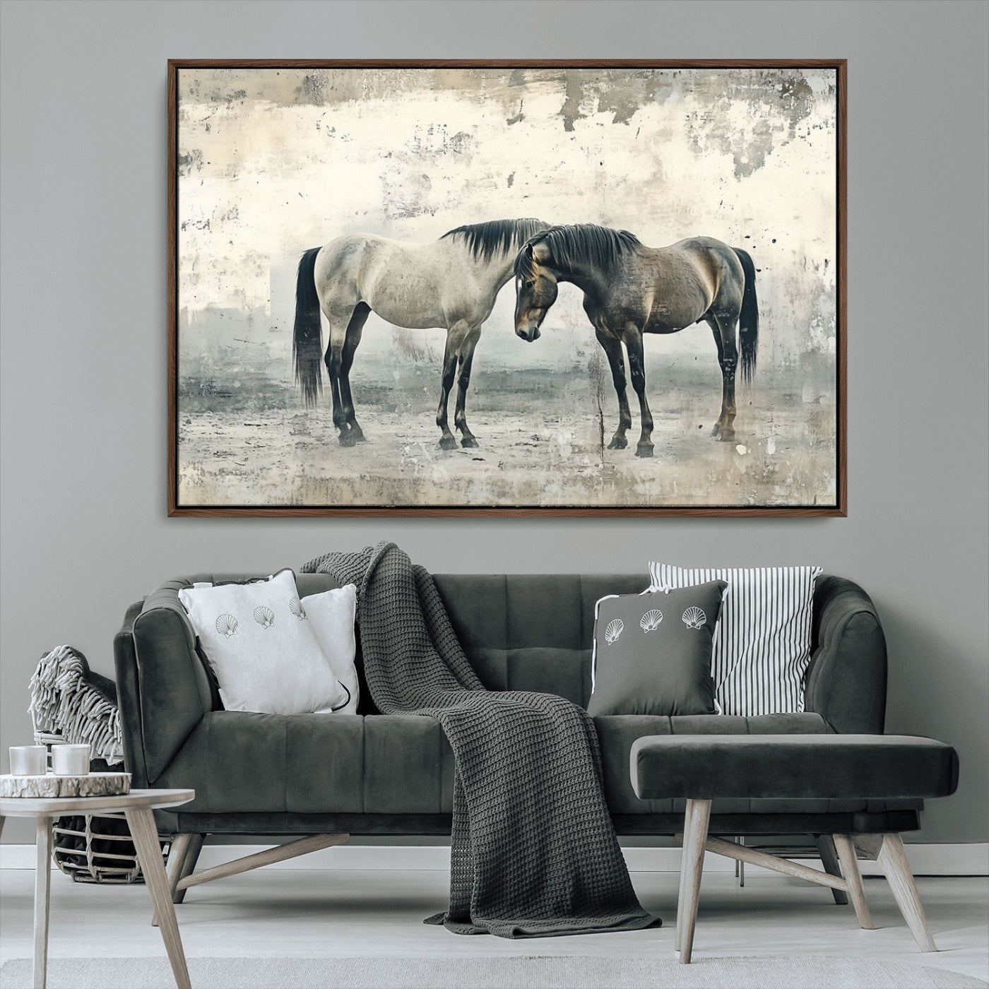 -Chines Style Majestic Horses Wall Art | Ready to Hang and Framed Triptych Print | Western Farmhouse