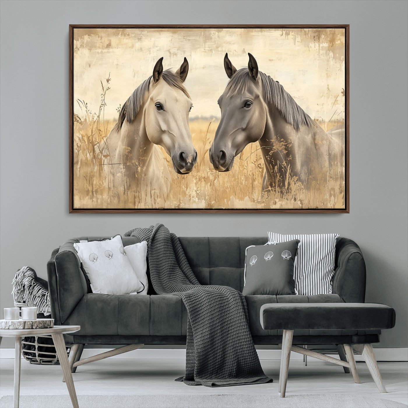 -Chines Ink Style Grunge Horses Wall Art Canvas Print