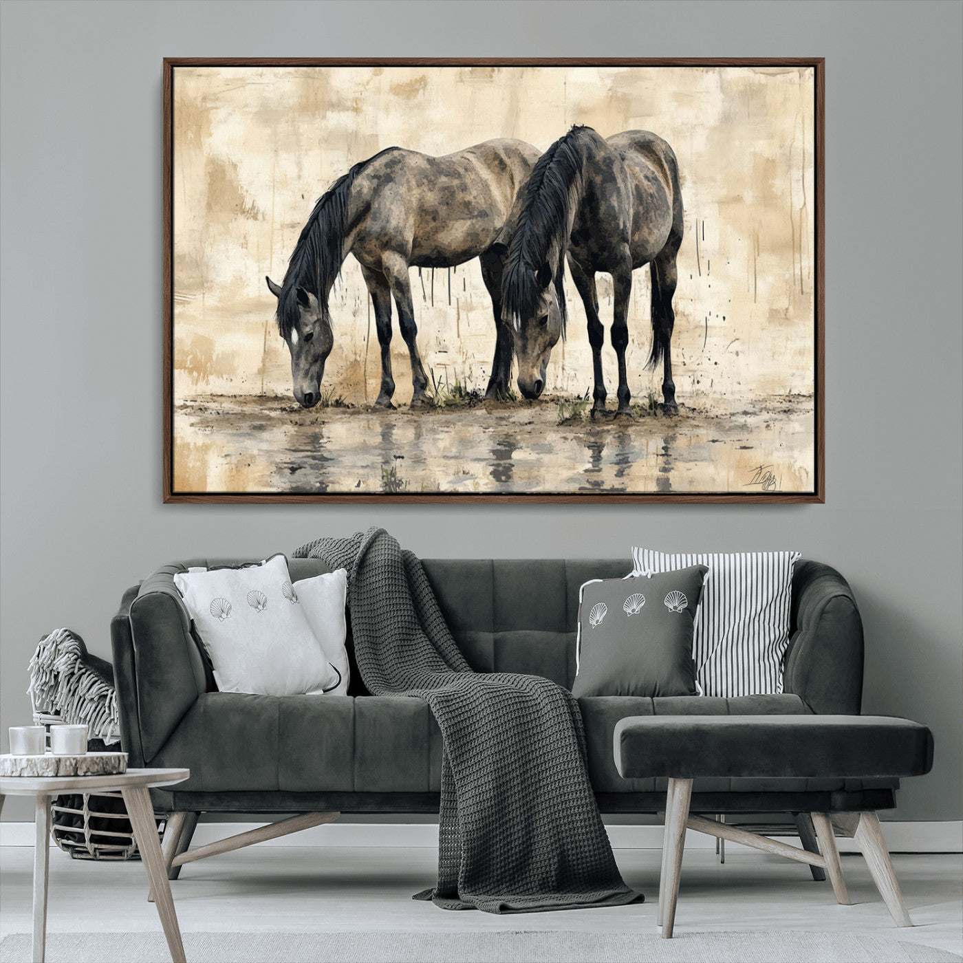 -Chinese Style Abstract Black Horses Wall Art Canvas Print - Abstract Horse Wall Art Canvas Print