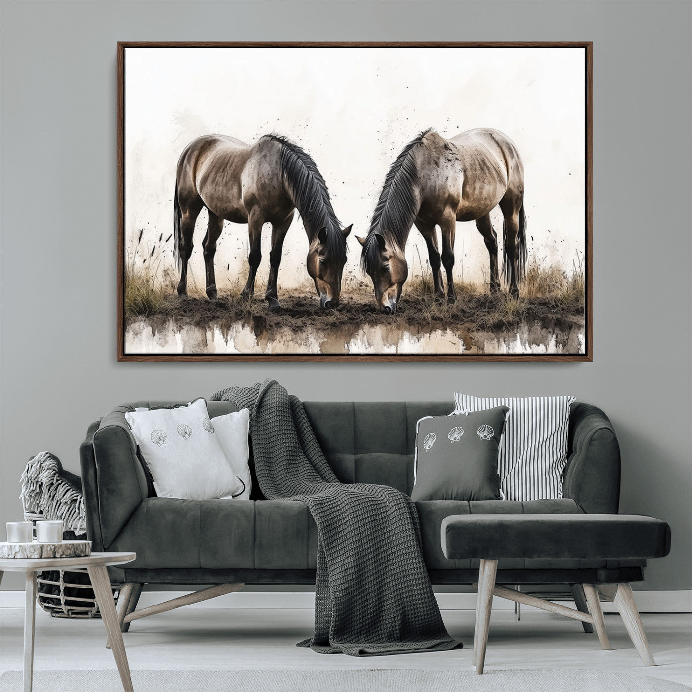 -Chines Ink Style Horses Wall Art Canvas Print