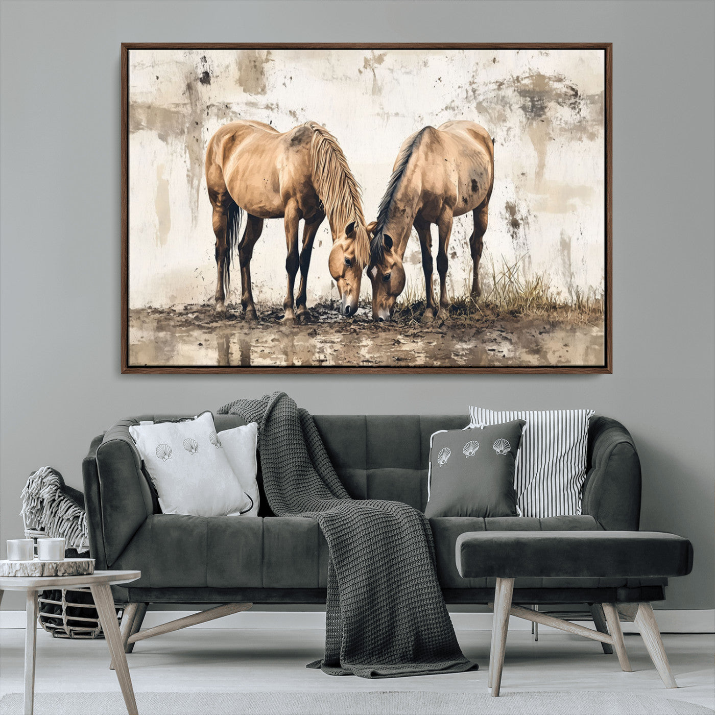 -Vintage Horses Wall Art | Ready to Hang and Framed Triptych | Western Farmhouse Wall Decor for