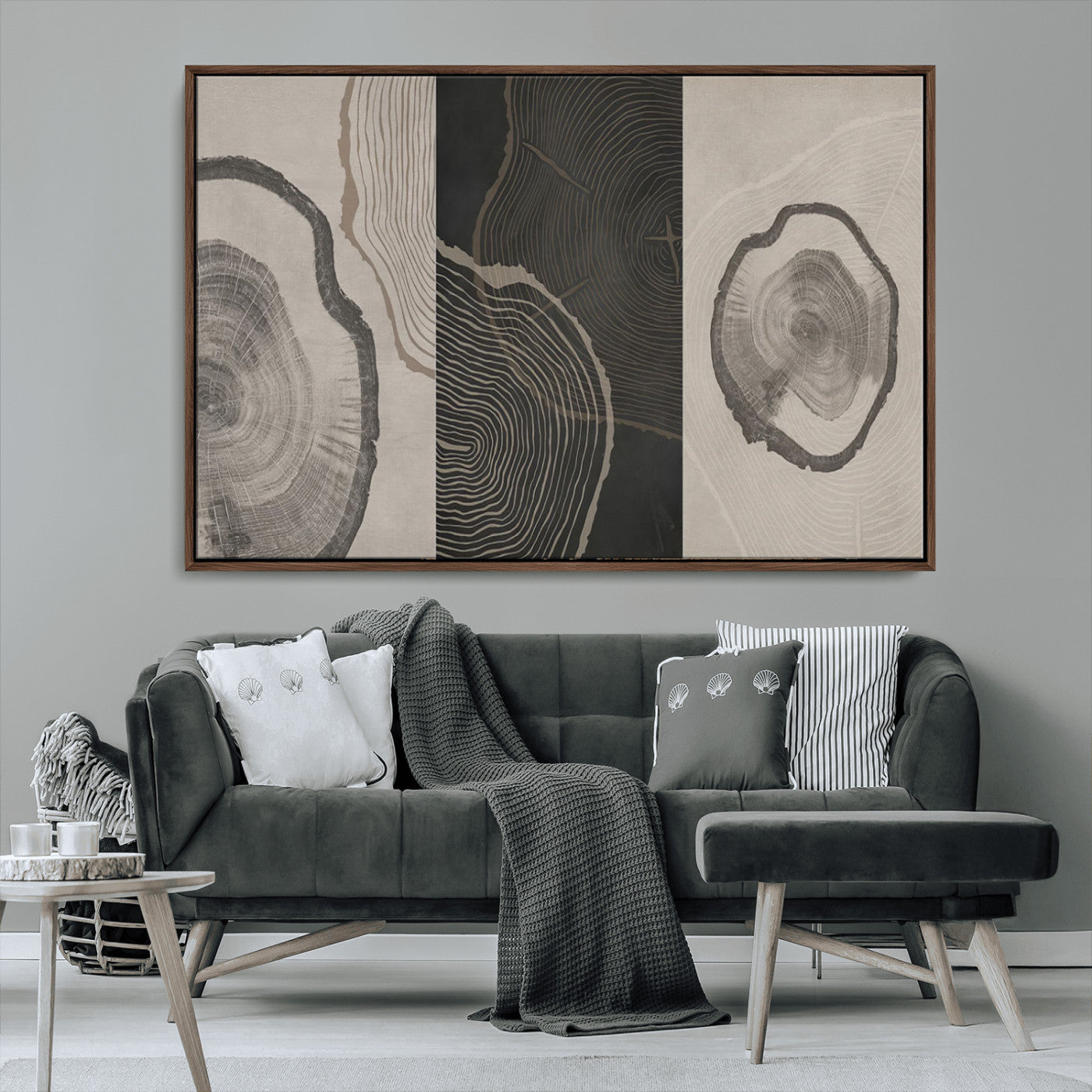 25407-MGV-CV-36X24-Modern Abstract Tree Ring Canvas Art Set | 3 Panel Large Tree Ring Design for Living Room, Office,