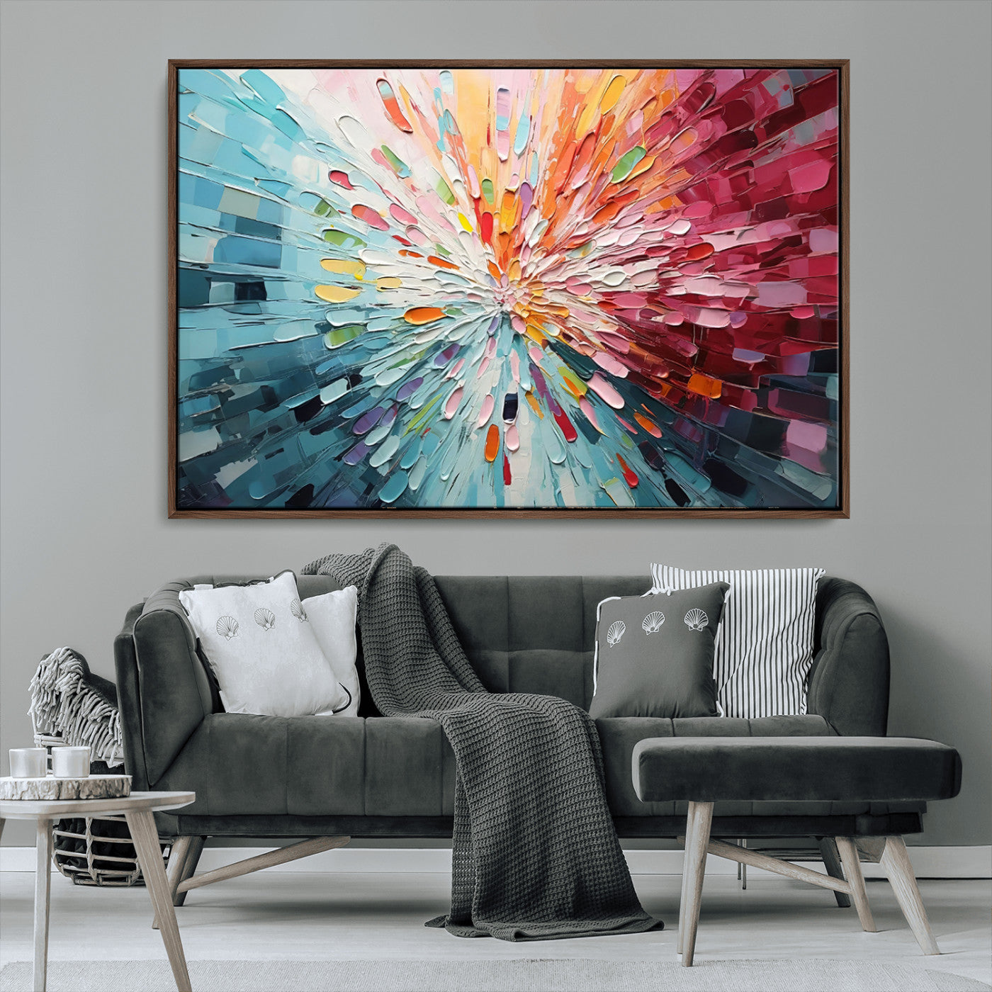 47065-MGV-FC-36X24_Walnut-Radiant Bloom Abstract Floral Wall Art Canvas Print - Colorful Burst - Modern Living Room Decor -