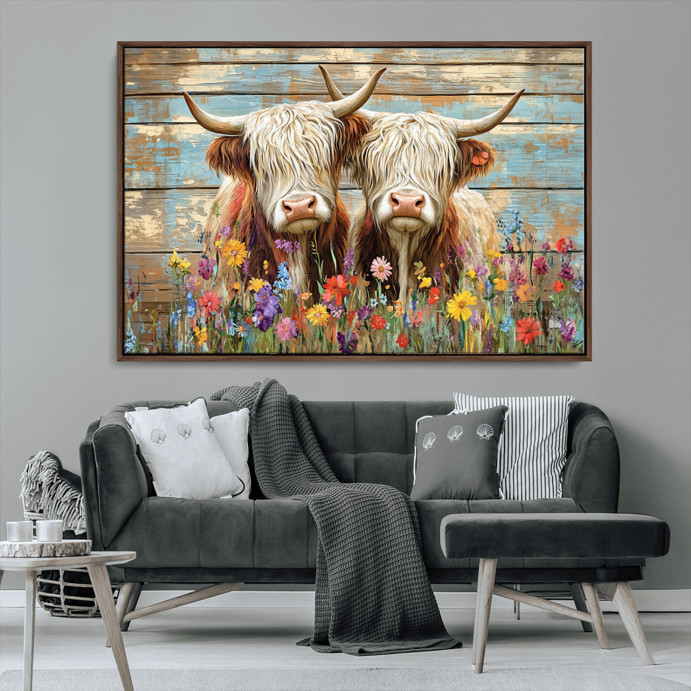 36972-MGV-CV-36X24 - Cute Highland Cow Canvas Wall Art - Rustic Farmhouse Decor with Colorful Flowers Perfect Wall Art
