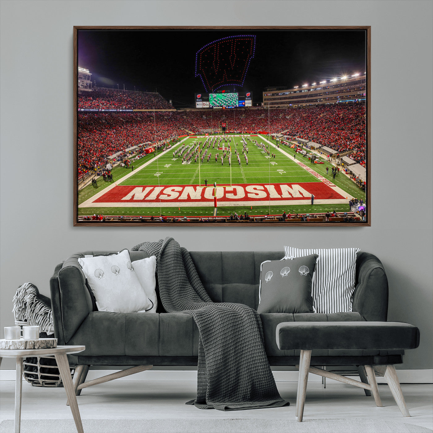 34125-MGV-CV-36X24-Wisconsin Badgers Football Team Print Canvas- Madison Camp Randall Stadium Wall Art Canvas Print
