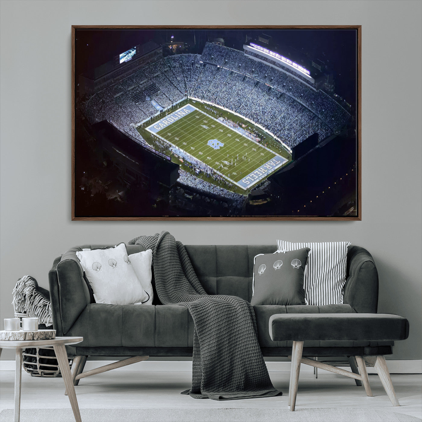 88375-MGV-FC-36X24_Walnut-University of North Carolina Tar Heels Football Team Print - Chapel Hill Kenan Memorial Stadium