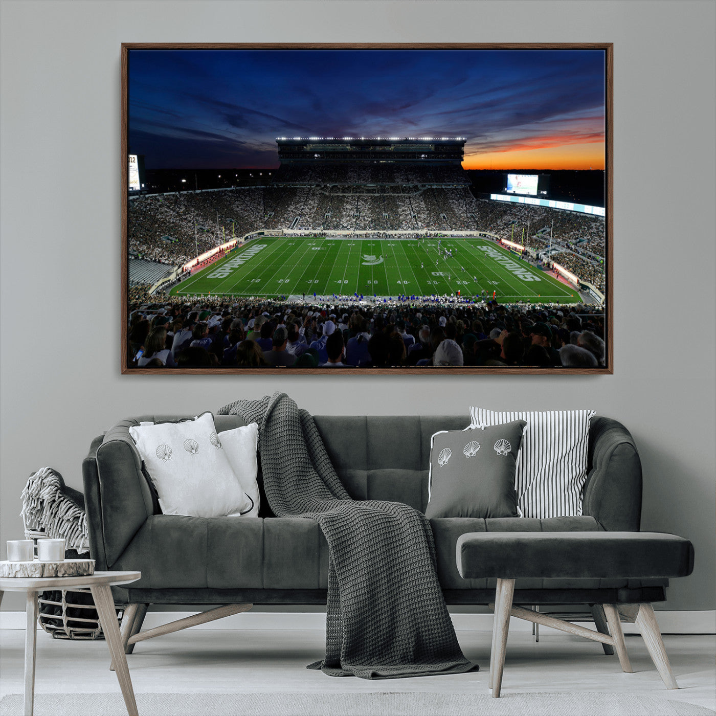 49074-MGV-CV-36X24-Michigan State Spartans Football Team Print - East Lansing Spartan Stadium Canvas Print
