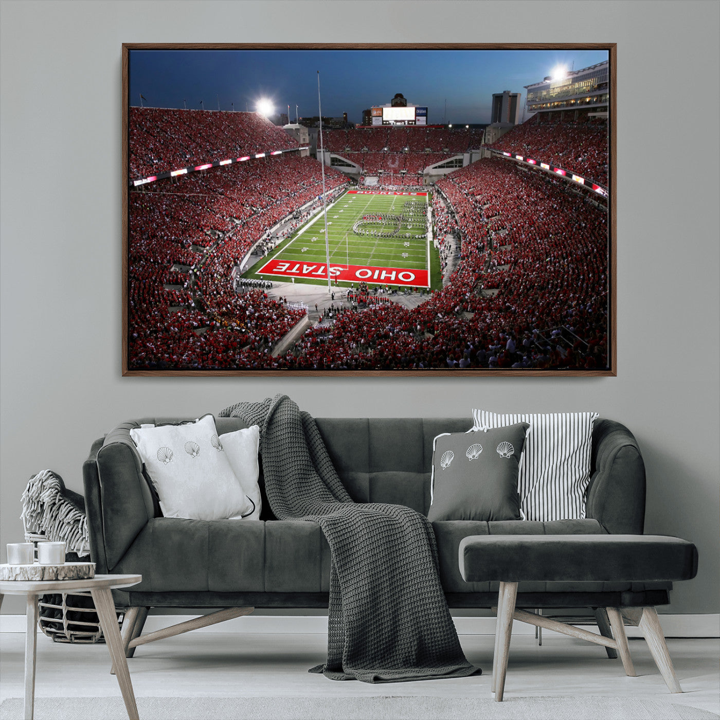 98743-MGV-CV-36X24-Ohio State University Buckeyes Football Team Print - Columbus Ohio Stadium Wall Art Canvas Print