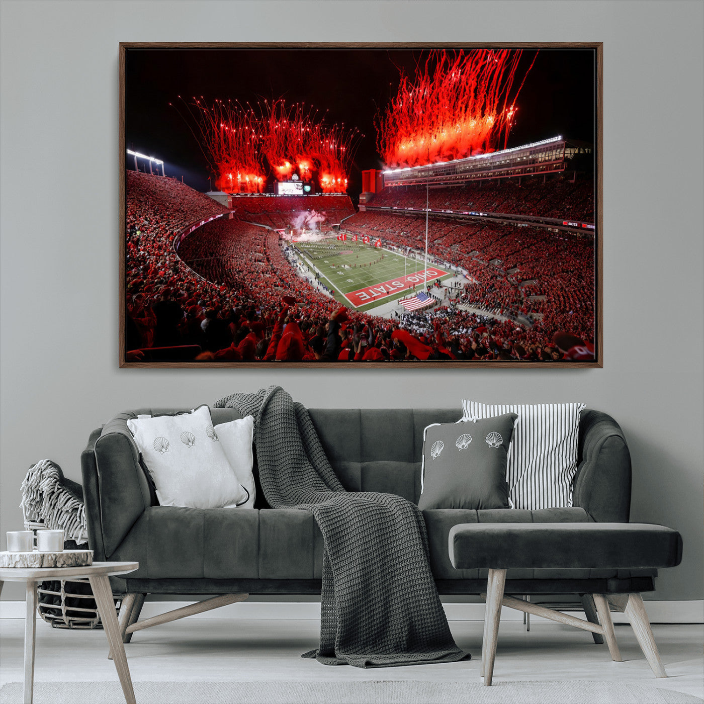 56909-MGV-CV-36X24-Ohio State University Buckeyes Football Team Print - Columbus Ohio Stadium Wall Art Canvas Print