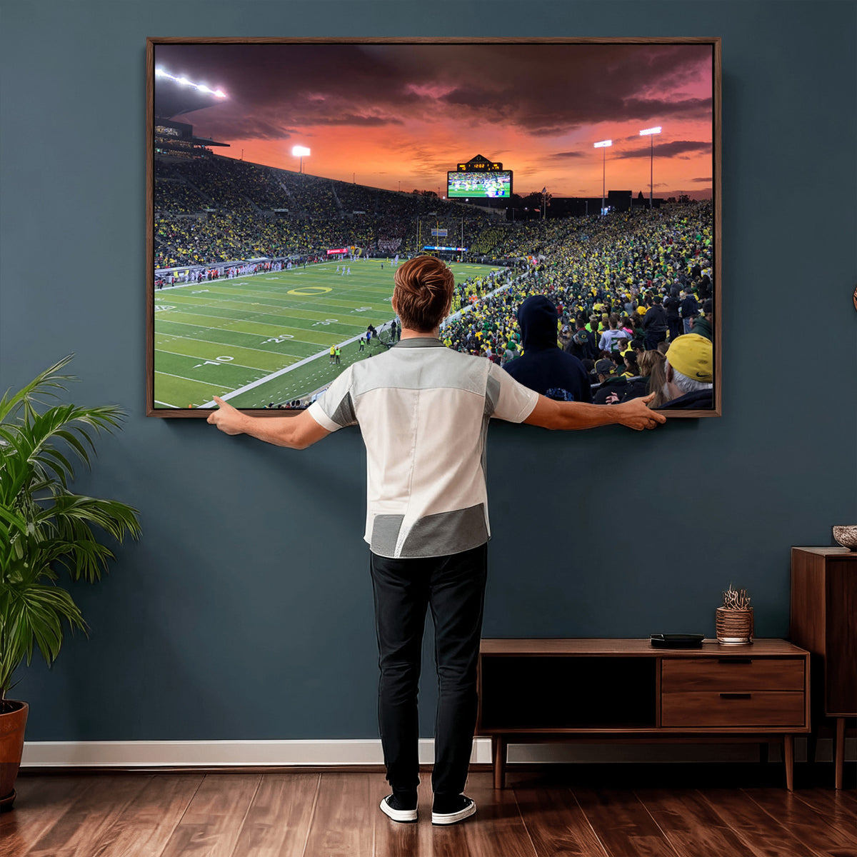 75065-PAN-FL-20X10 - Eugene Autzen Stadium Canvas Wall Art Print – Sunset Over Iconic Football Field Wall Decor for Home