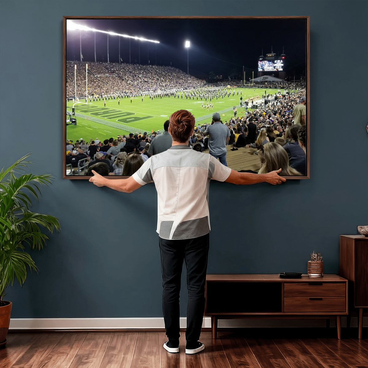 56796-PAN-FL-20X10 - Purdue University Boilermakers Football Team Print - West Lafayette Ross-Ade Stadium Wall Art Canvas