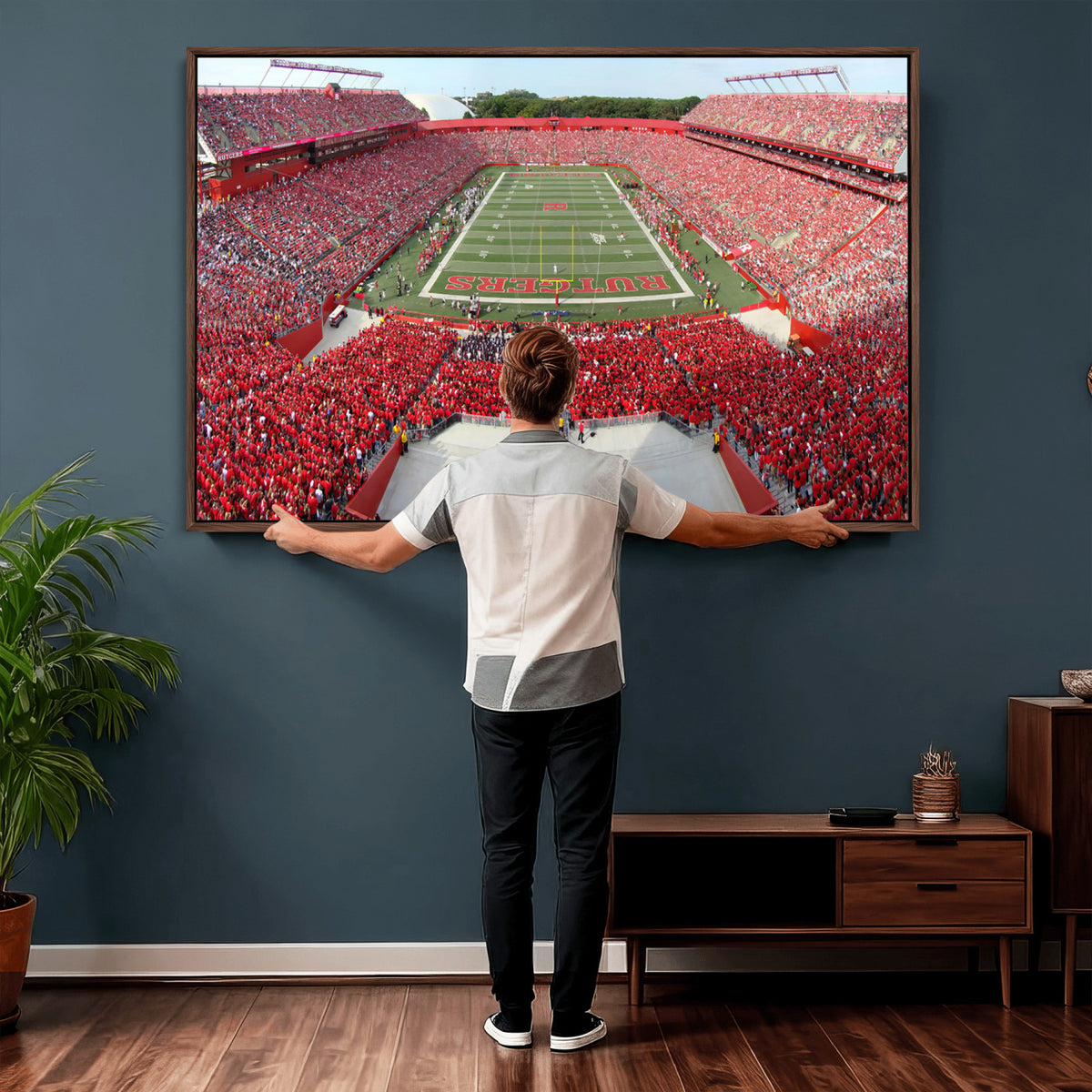 90818-PAN-FL-20X10 - Rutgers Scarlet Knights Football Team Print - Piscataway SHI Stadium Wall Art Canvas Print