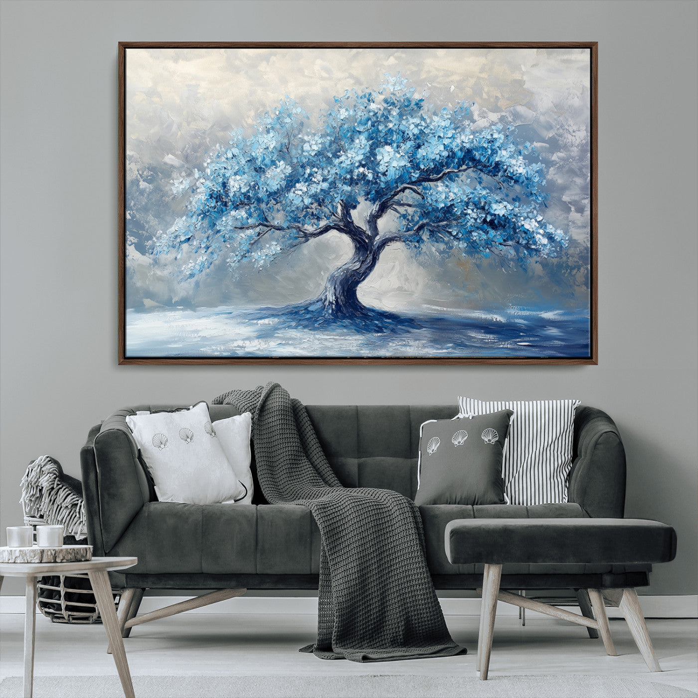 56105-MGV-FC-36X24_Walnut-Abstract Blue Tree Art Canvas Print, Majestic Tree Wall Art Print for Farmhouse Decor