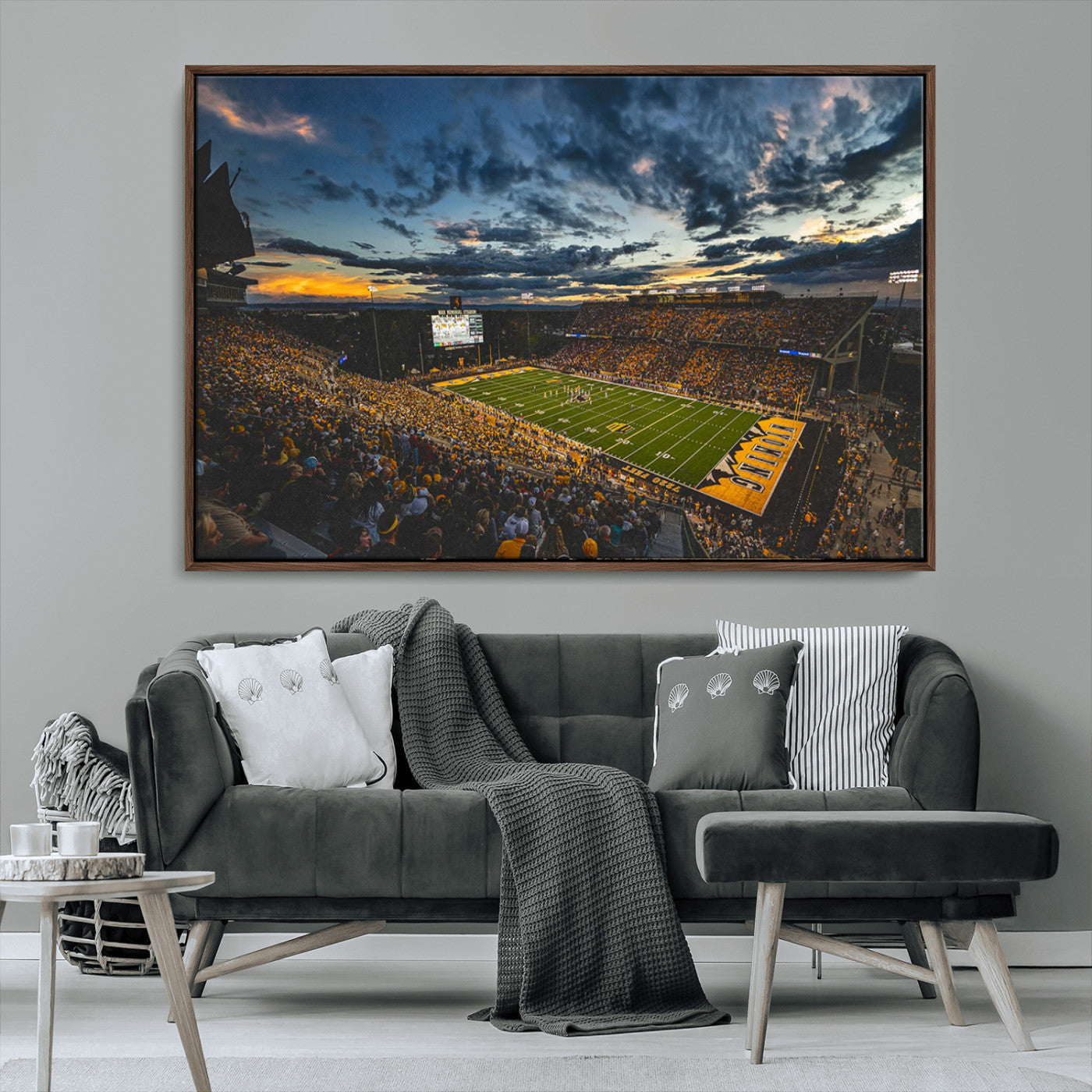 61020-MGV-CV-36X24-University of Wyoming Cowboys Football Team Print - Laramie War Memorial Stadium Wall Art Canvas