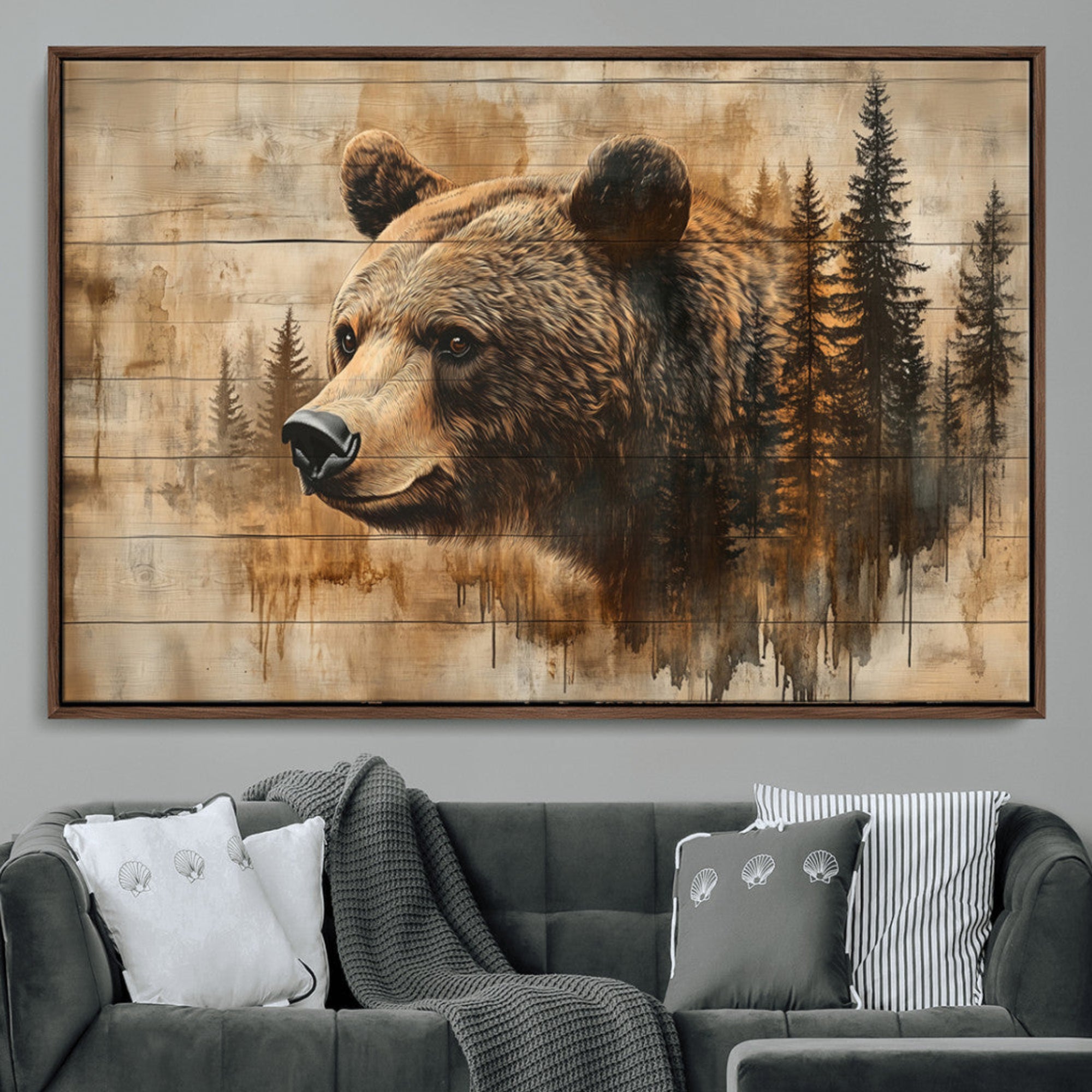 48378-MGV-CV-36X24-Rustic Grizzly Bear Wall Art, Abstract Grizzly 399 Bear Wall Art Canvas Print - Woodland Wildlife