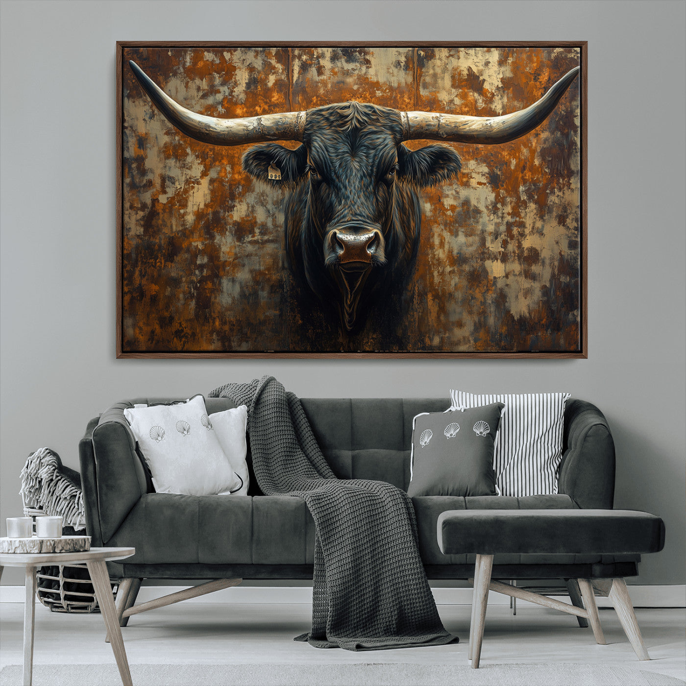 68068-MGV-CV-36X24-Longhorn Texas Cow Bull Wall Art | Rustic Farmhouse Canvas Print | Ready to Hang Barn Decor for