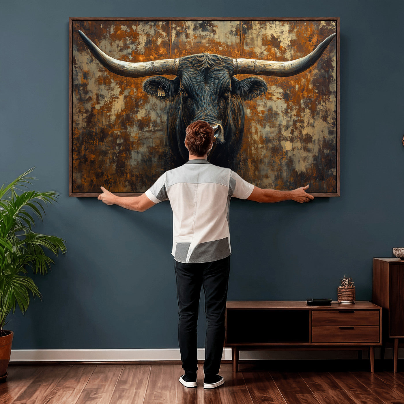 68068-MGV-CV-36X24 - Longhorn Texas Cow Bull Wall Art | Rustic Farmhouse Canvas Print | Ready to Hang Barn Decor for