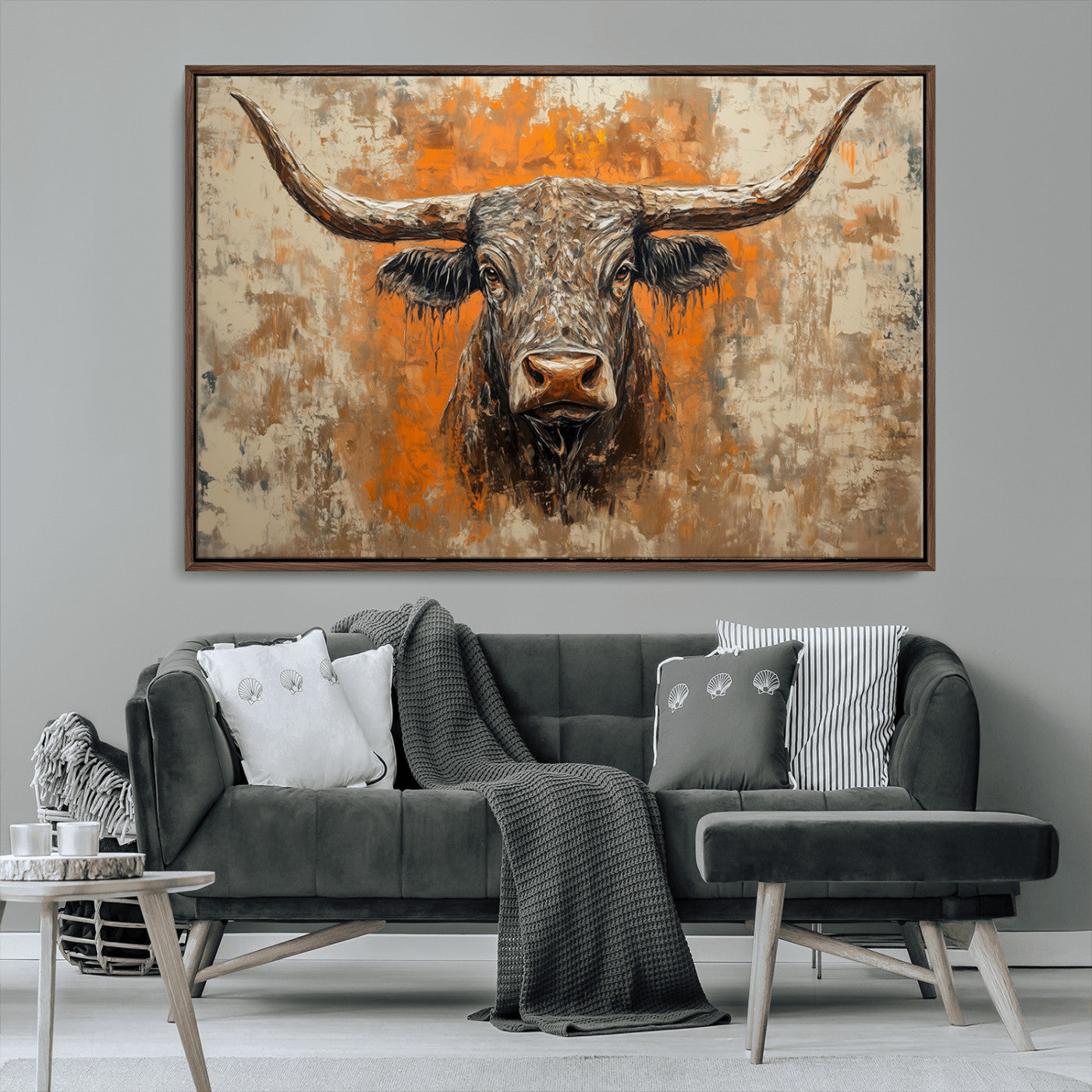 -Abstract Cow Longhorn Bull Wall Art Canvas Print - Rustic Texas Western Cattle Artwork