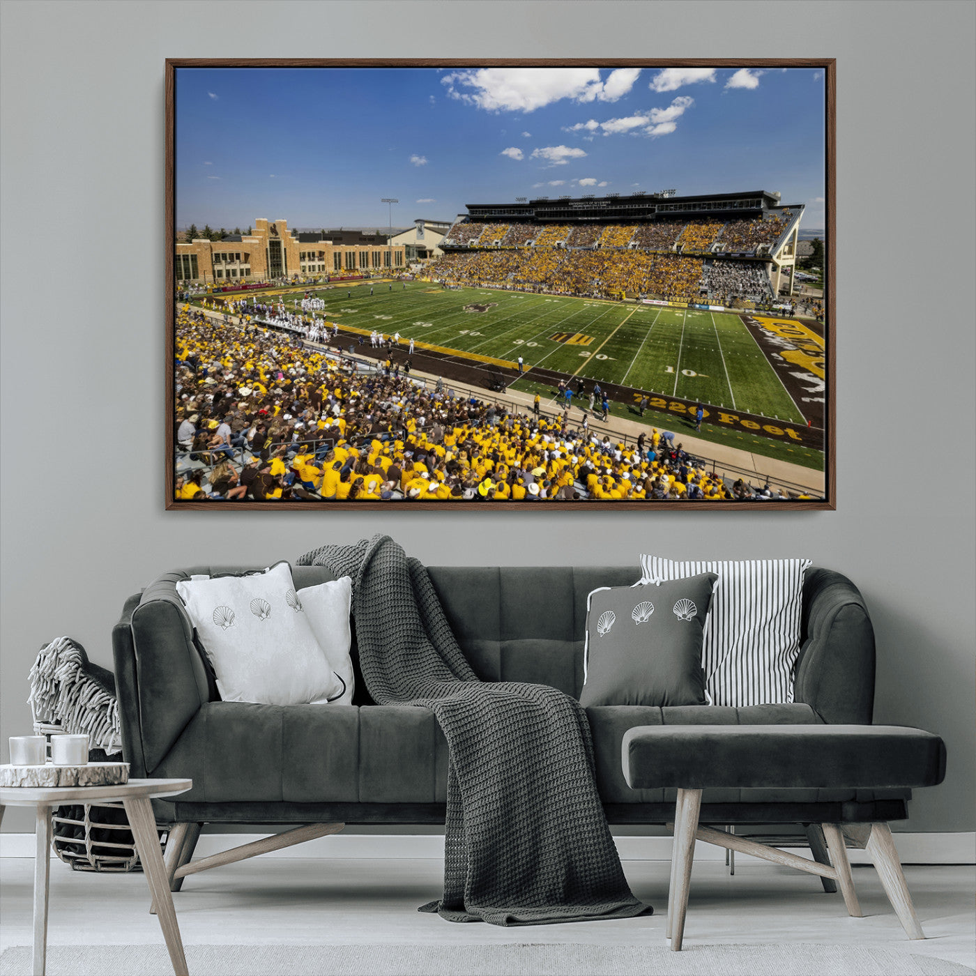 75112-MGV-FC-36X24_Walnut-University of Wyoming Cowboys Football Team Print - Laramie Jonah Field War Memorial Stadium Wall