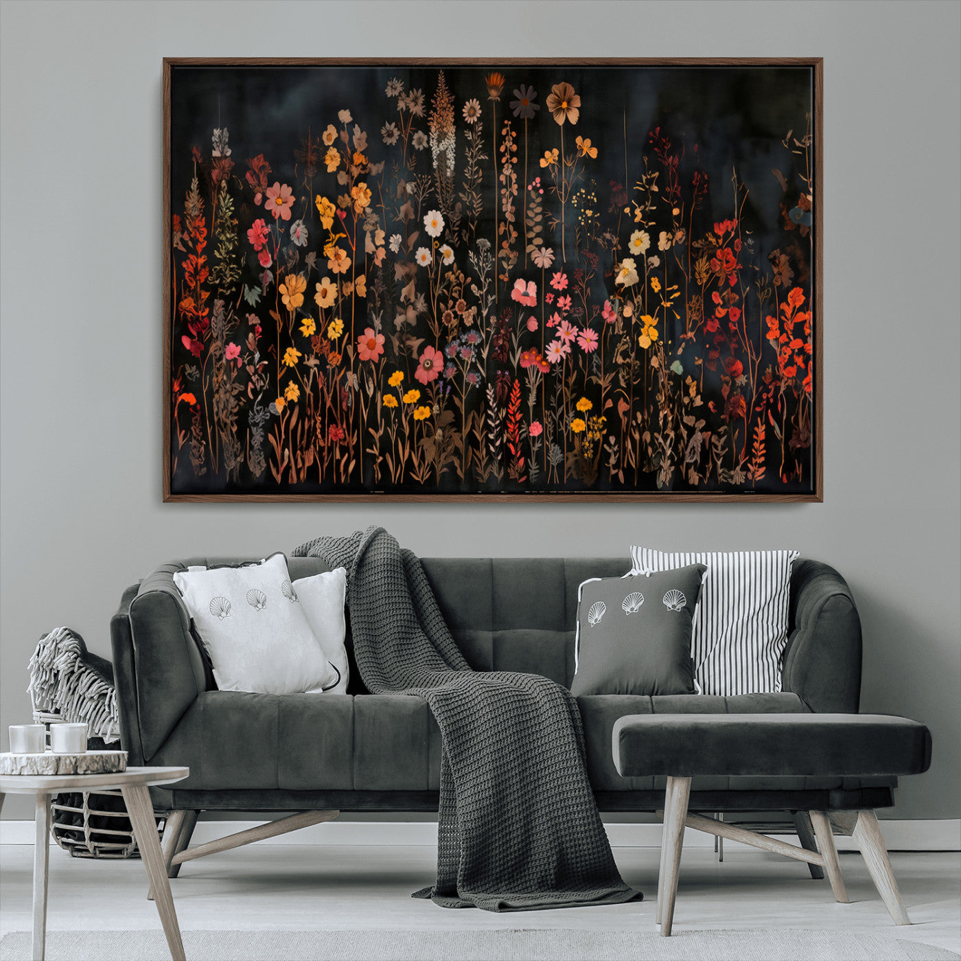 AbstFLF-MGV-FC-36X24_Walnut-Large Floral Painting Print Illustration Flowers Canvas Wall Art Botanical Wall Decor Modern