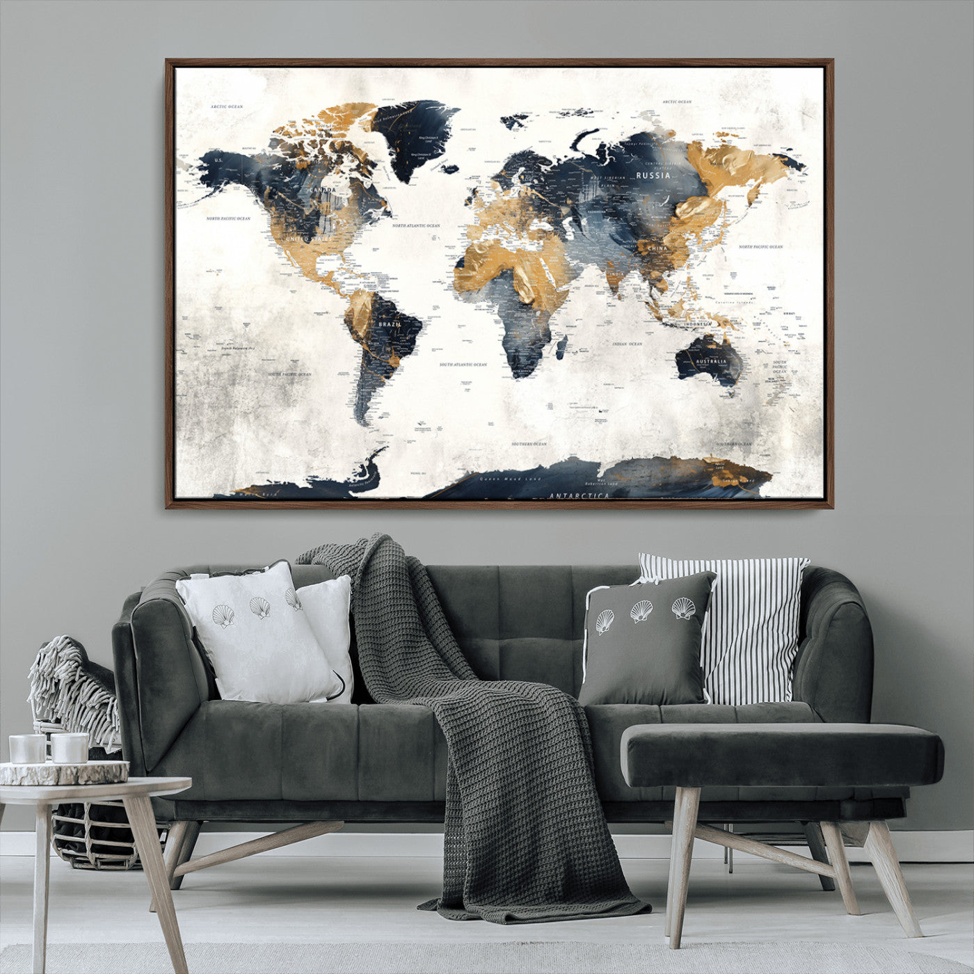 -Push Pin World Map Canvas Print – Framed Wall Art for Couples to Track Their Travels – Anniversary