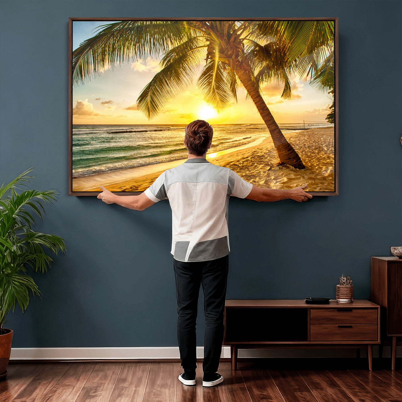 33628-MGV-CV-36X24 - Beach Sunset Canvas Wall Art Print - Tropical Beach Canvas Wall Art Print – Vibrant Palm Trees and