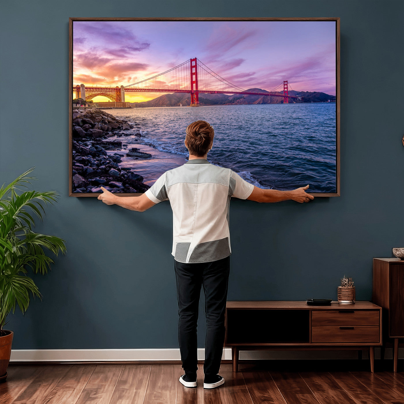 24256-MGV-CV-36X24 - Golden Gate Bridge Wall Art Print, San Francisco Sunset Canvas Wall Art, Cityscape Canvas Print for