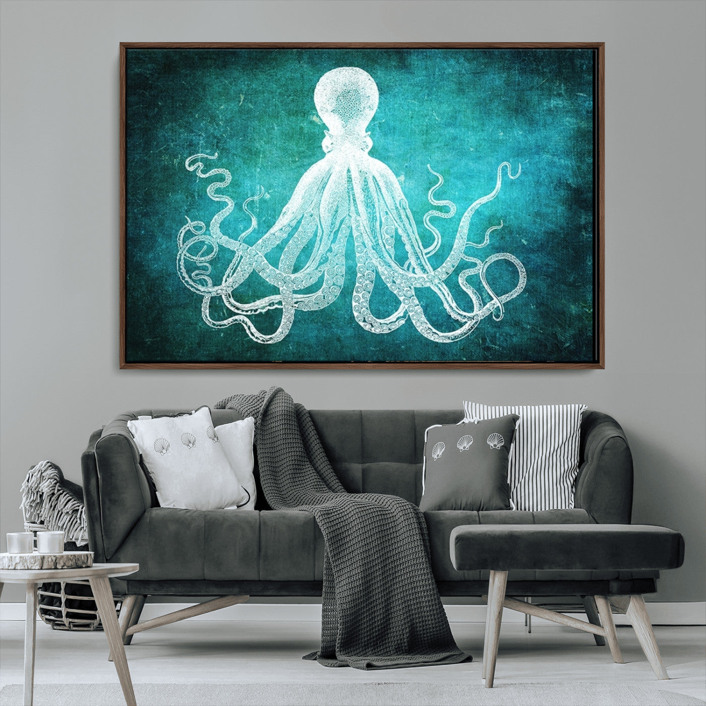 20773-MGV-CV-36X24-Green Octopus Abstract Wall Art Canvas Print