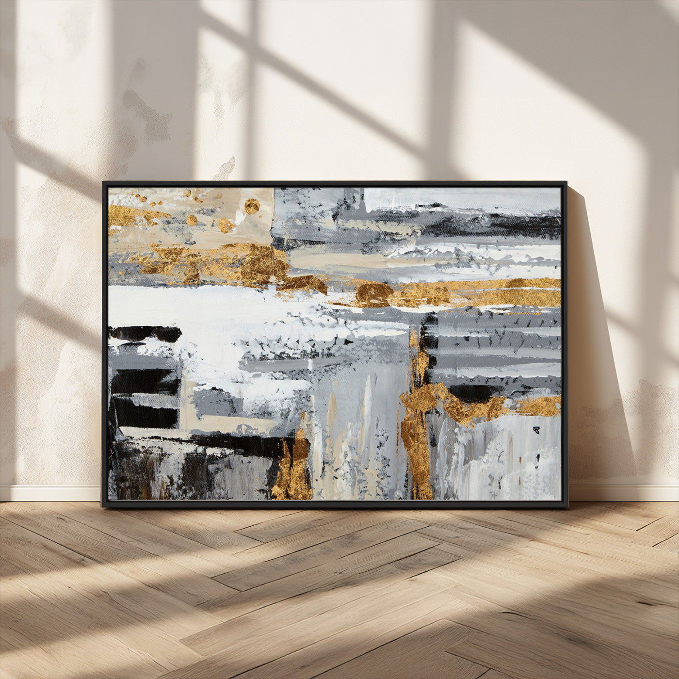 43177-MGV-CV-36X24-Abstract Painting Canvas Wall Art Print Paint Drip Art Brush Strokes Gray Artwork