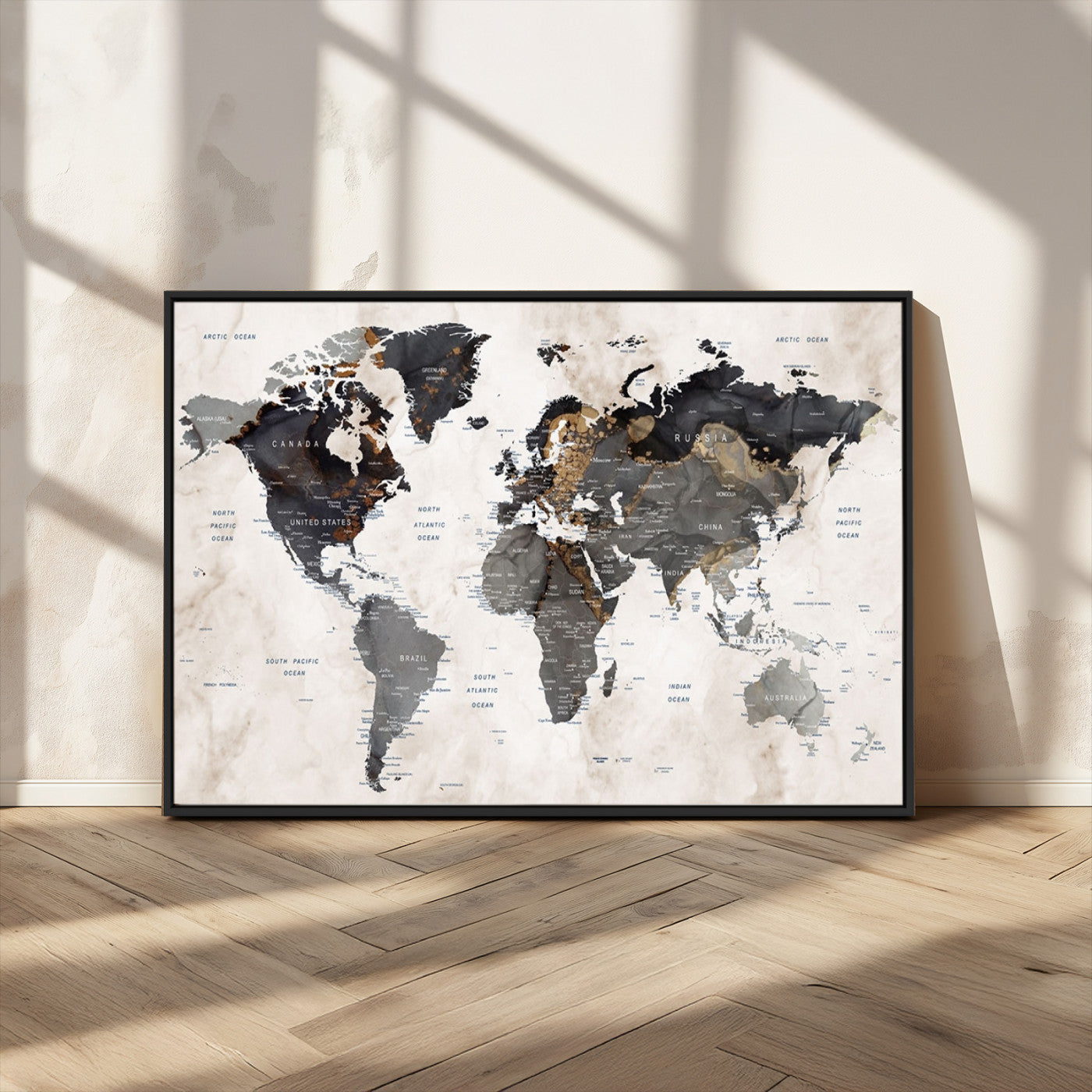 48937-MGV-CV-36X24-Push Pin World Map Canvas Print – Framed Travel Tracker Wall Art for Couples, Romantic Anniversary Gift and Home Decor