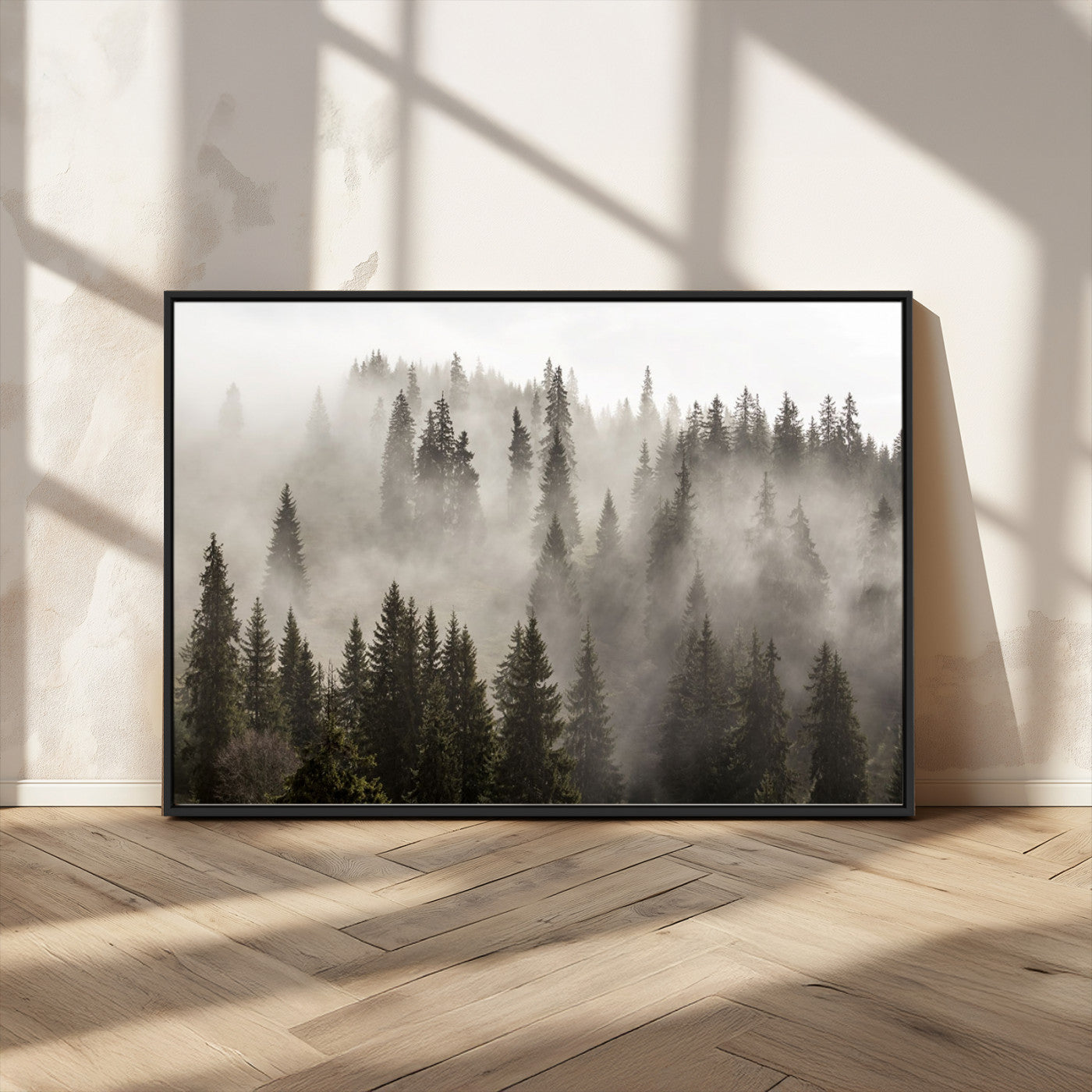62862-MGV-CV-36X24-Foggy Mountain Wall Art | 3-Panel Foggy Forest and Mountain Landscape | Large Giclee Print for