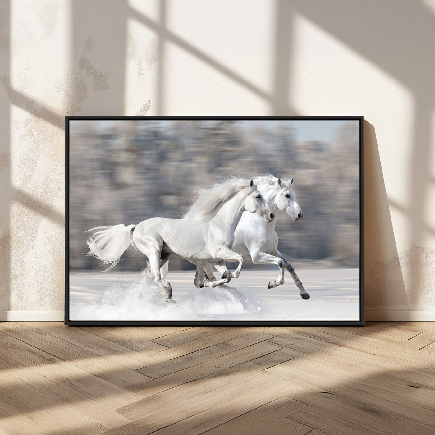 -The White Horses Wall Art, Framed White Horses Wall Art Canvas Print