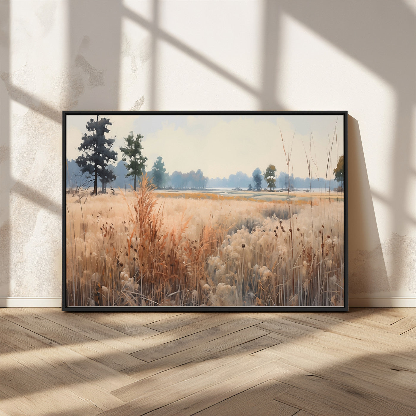 98822-MGV-FC-36X24_Black-Golden Fields Canvas Wall Art Print – Serene Landscape of Nature’s Tranquility in Minimalist Modern
