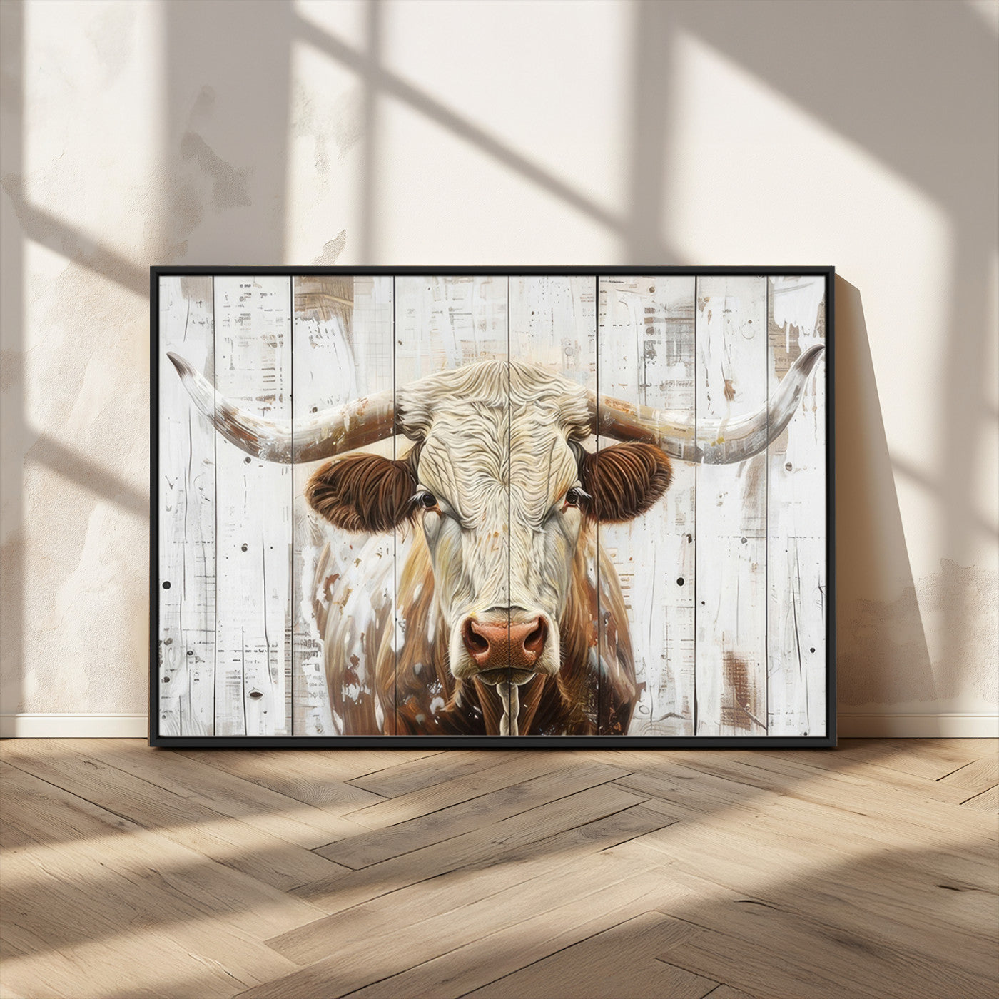 -Rustic Longhorn Bull Wall Art Canvas Set – Western-Inspired Farmhouse Décor - Ready to Hang