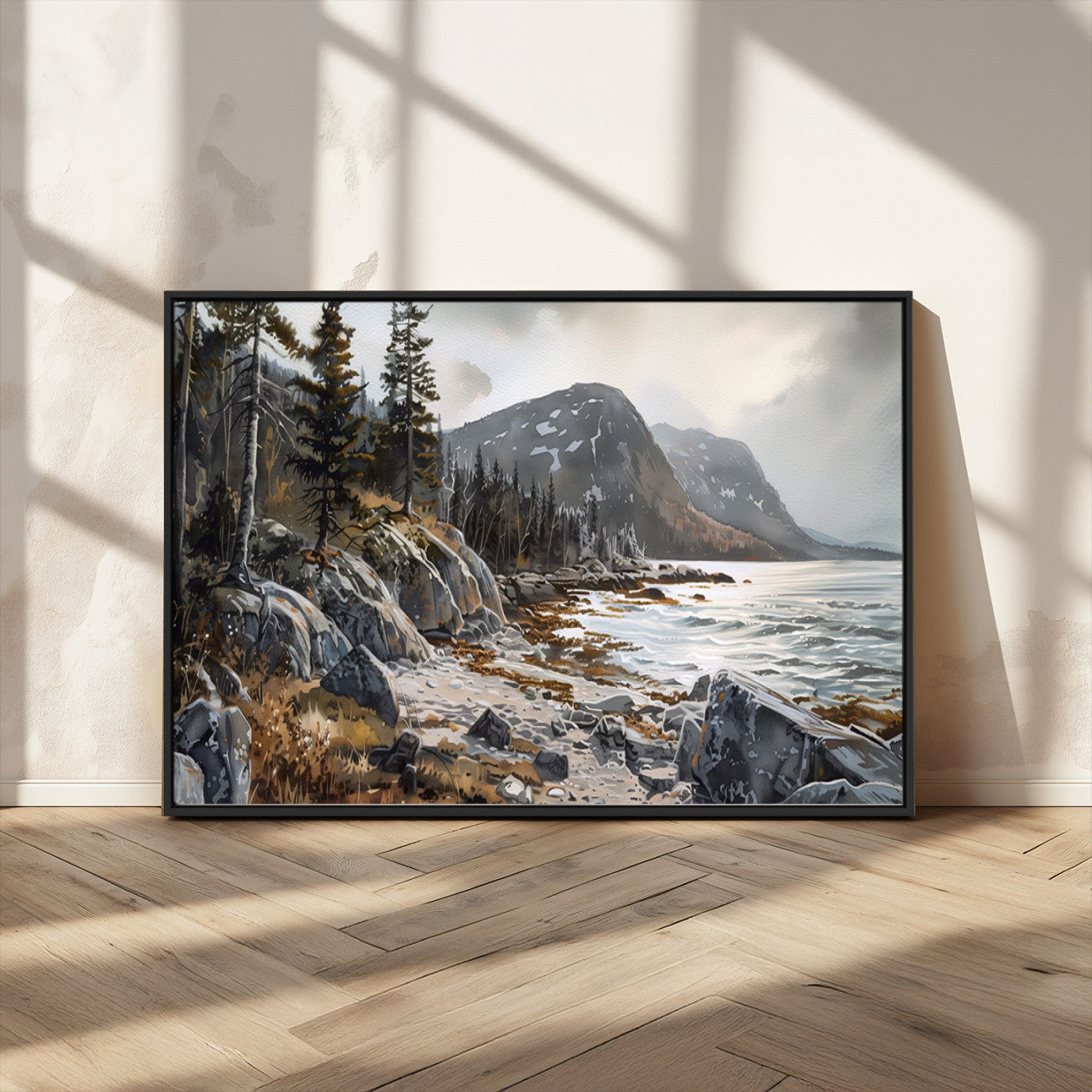 41281-MGV-FC-36X24_Black-Serene Coastal View of Acadia National Park - Stunning 3-Panel Wall Art Canvas Print, Framed, Ready