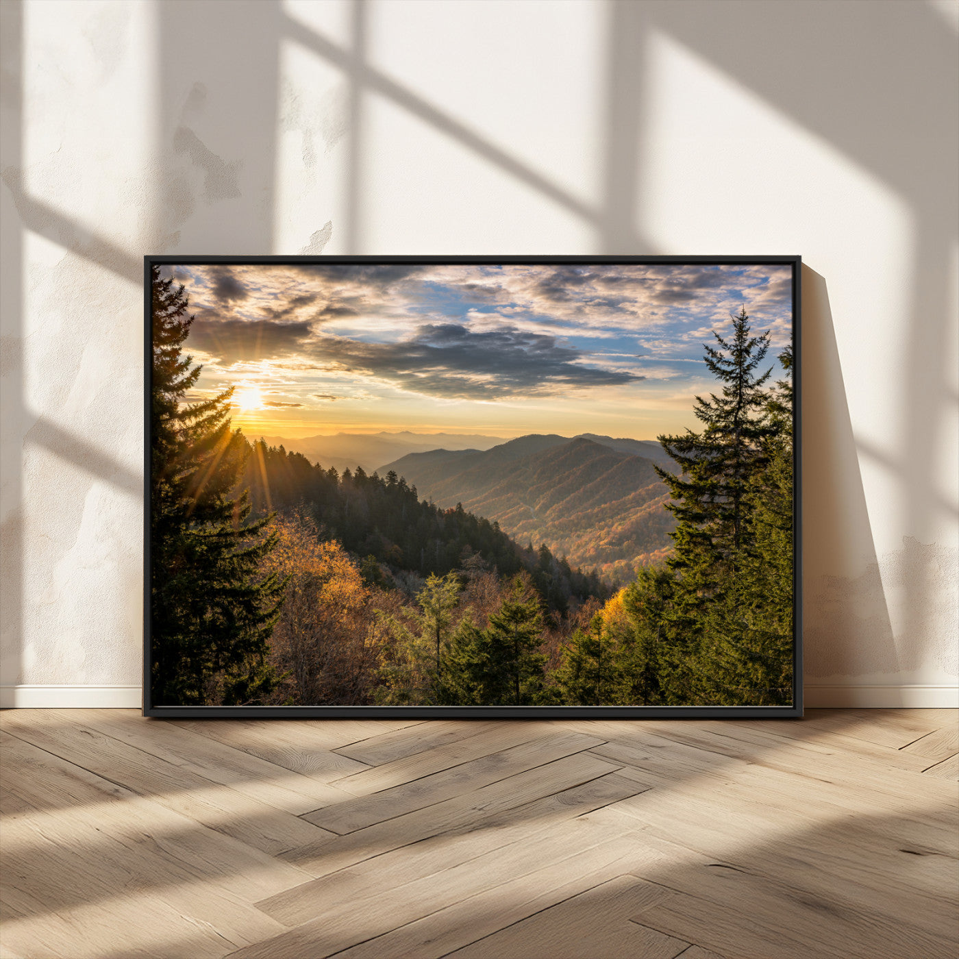 73692479-MGV-CV-36X24-Sunrise Over the Smoky Mountains Canvas Wall Art – Breathtaking Scenic Landscape Photography in a