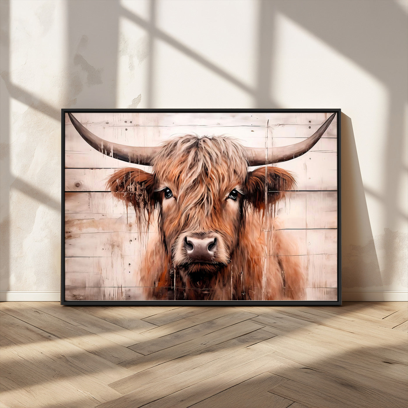 93730-MGV-FC-36X24_Black-Vintage Scottish Highland Cow Cattle Art Print Farmhouse Wall Art Canvas Print