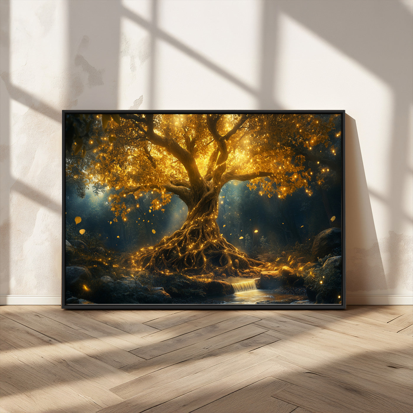 92739-MGV-CV-36X24-Golden Tree of Life Canvas Wall Art Print - Majestic Glowing Tree Wall Art Print